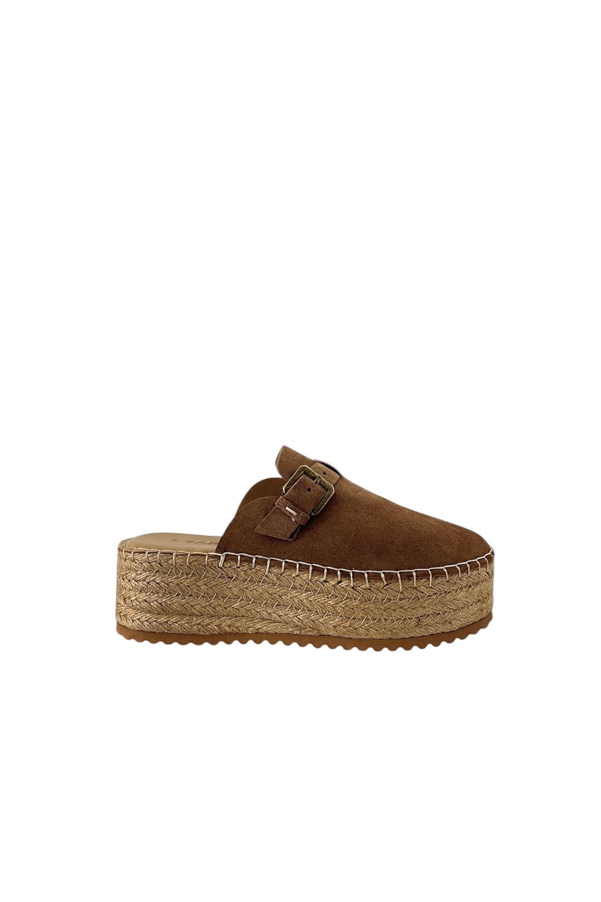 Saracshoes Gerçek Deri Süet Kahverengi Kadın Espadril Terlik Sunset