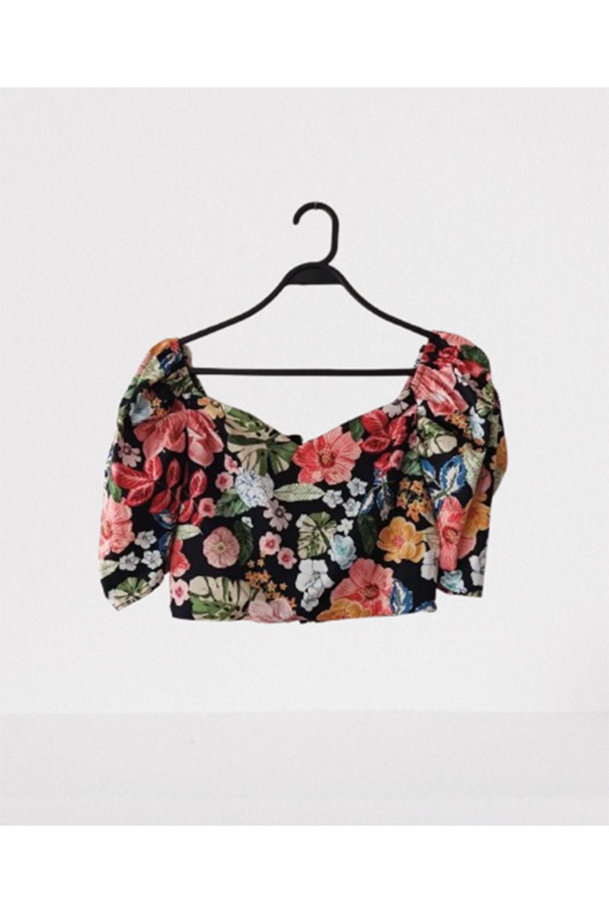 Namaste Vintage Çiçekli arkadan fermuarlı crop büstiyer