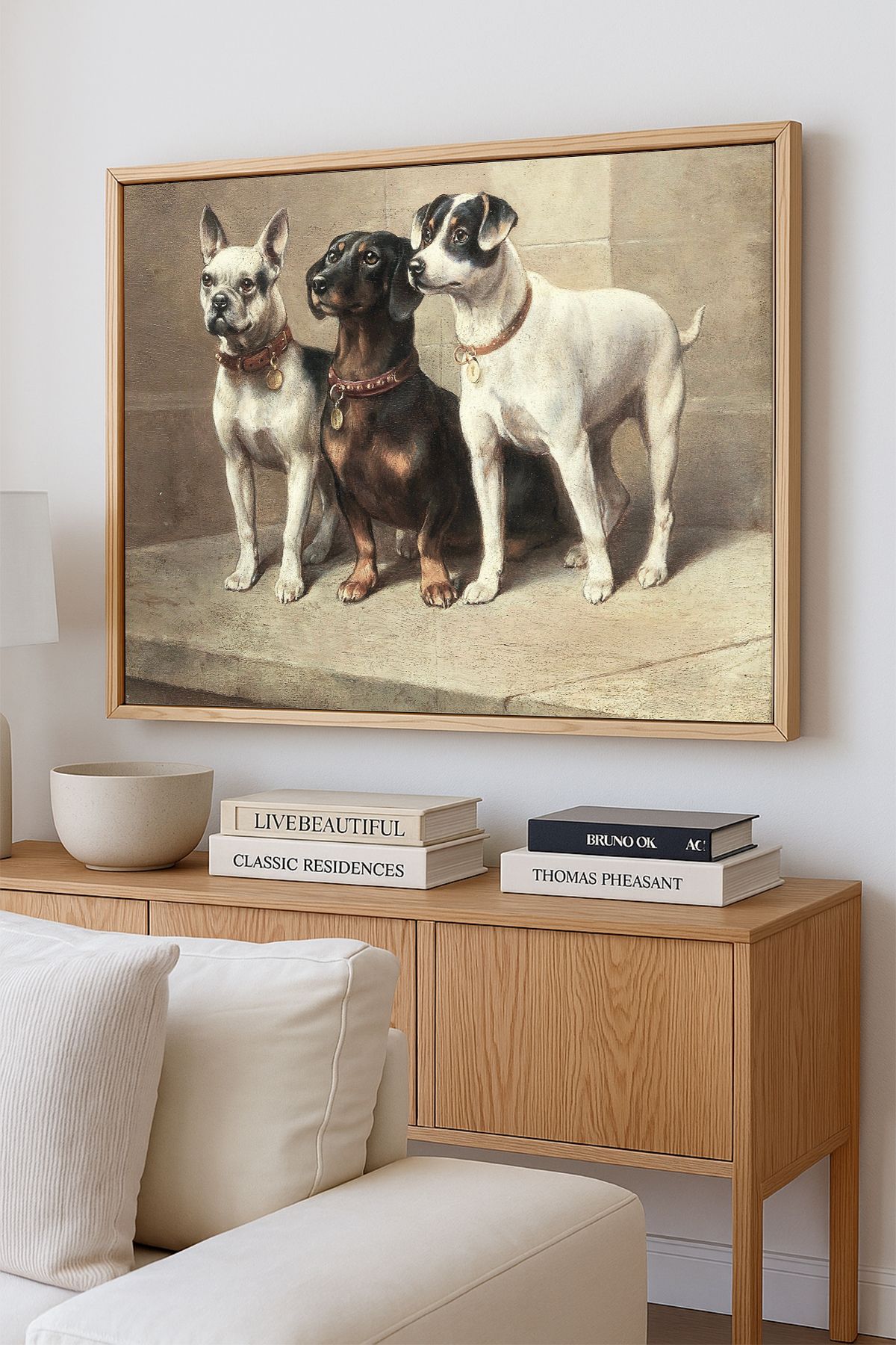 AKSU SANAT Köpekler, Vintage ÇERÇEVELİ Kanvas Tablo, ÇİFT ÇERÇEVELİ Tablo 1KTBL184