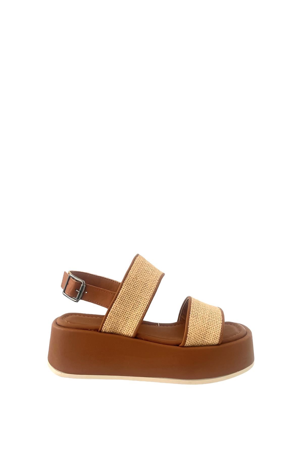 Saracshoes Kadın Hasır Bantlı Sandalet Taba Sun
