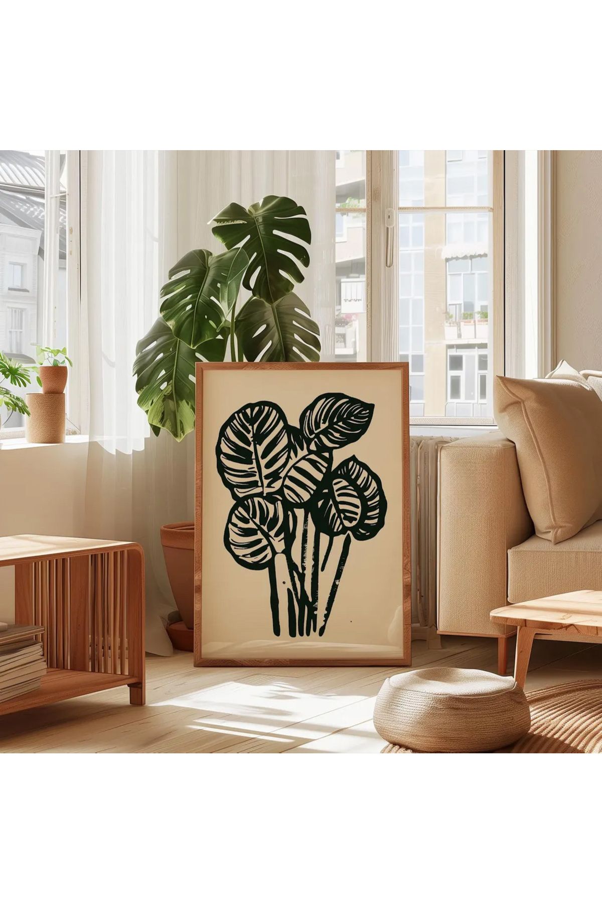 Dekorsiahome Tek Parça Ahşap Çerçeveli Oturma Odası Salon Mutfak Tablo TK0578