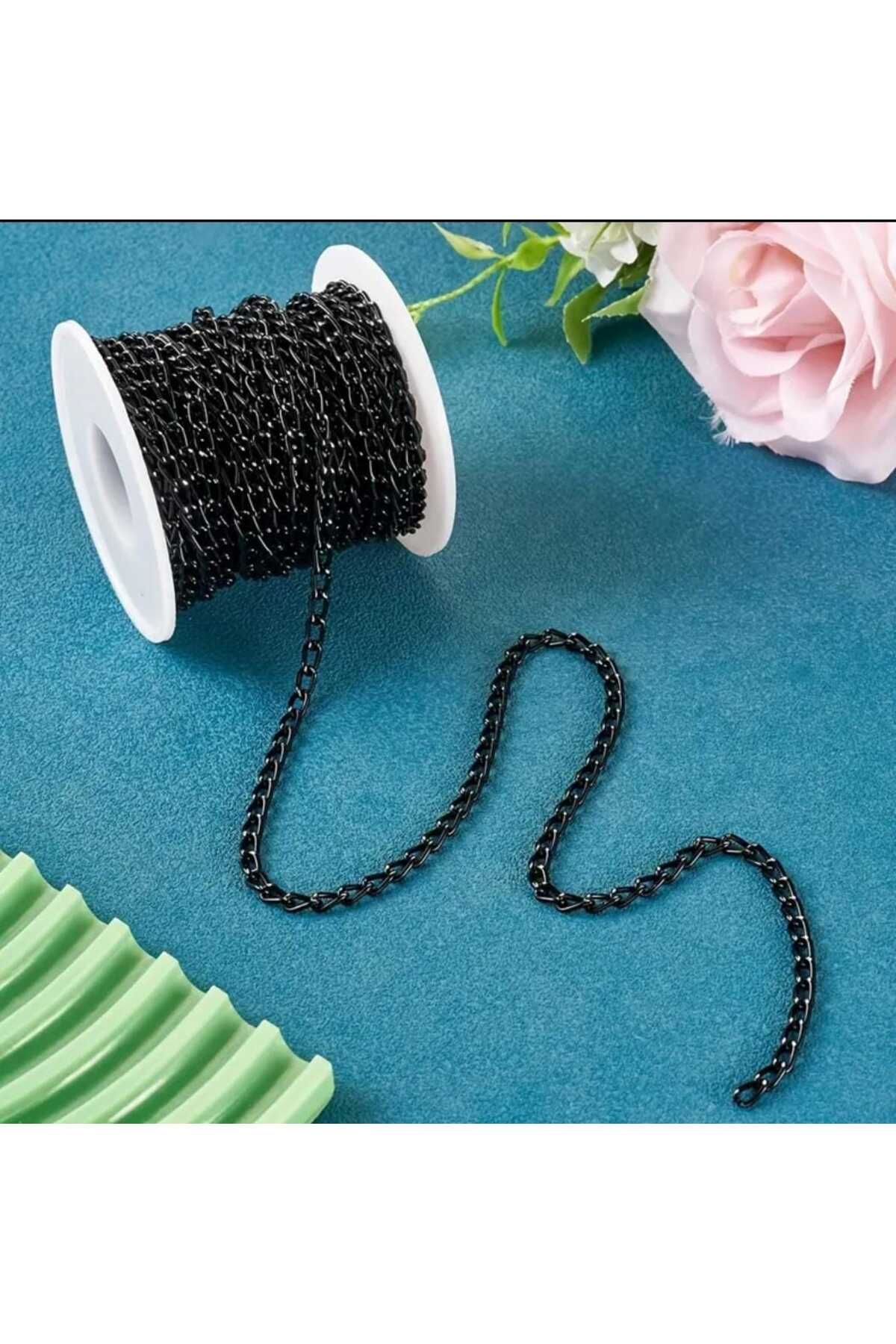 yiğit aksesuar 1 mm 5 Metre Siyah Renk Metal Metrelik Zincir Takı Zinciri/kolye Bileklik Zinciri
