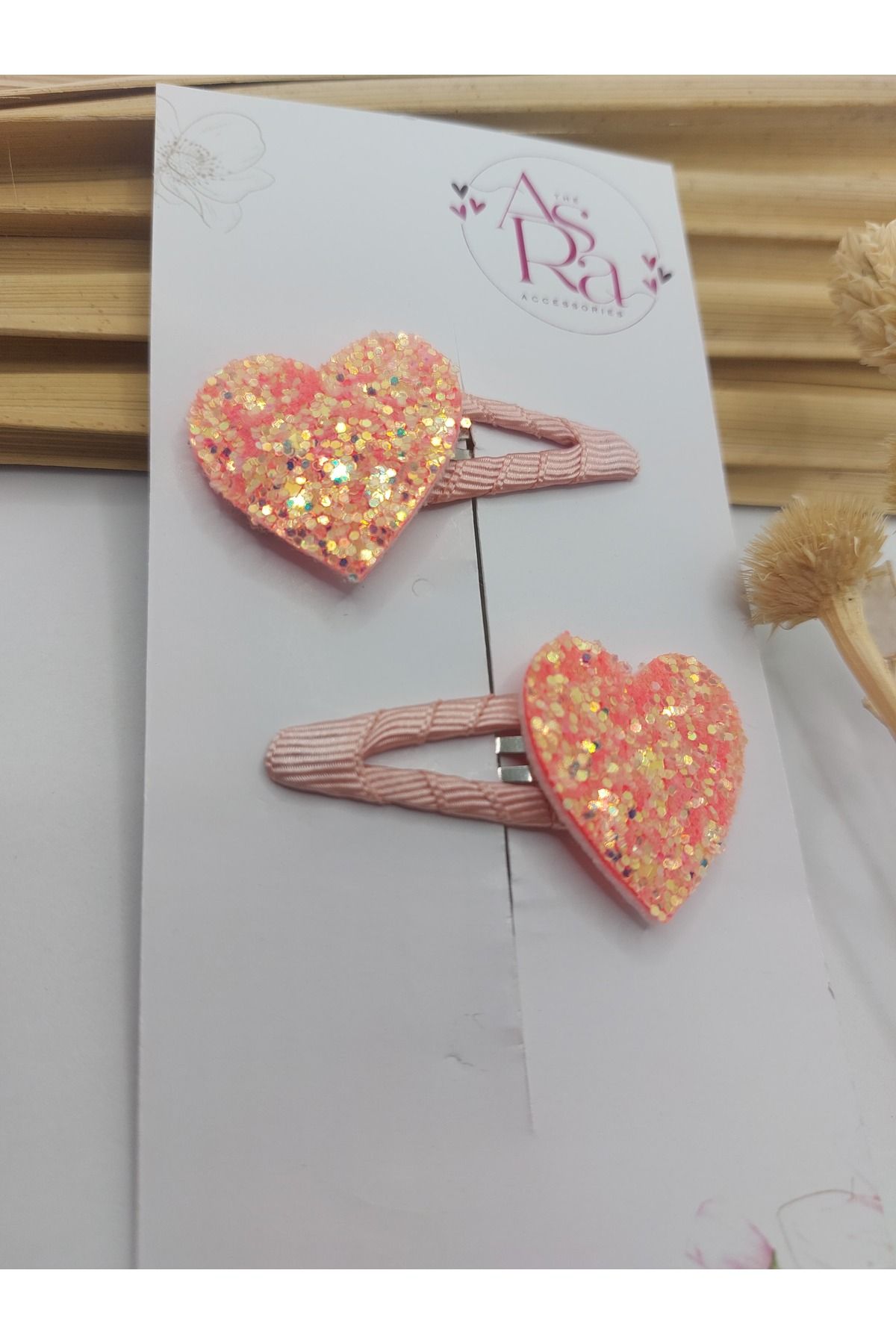 AsRa Accessories glitter kalp figürlü çıtçıt toka