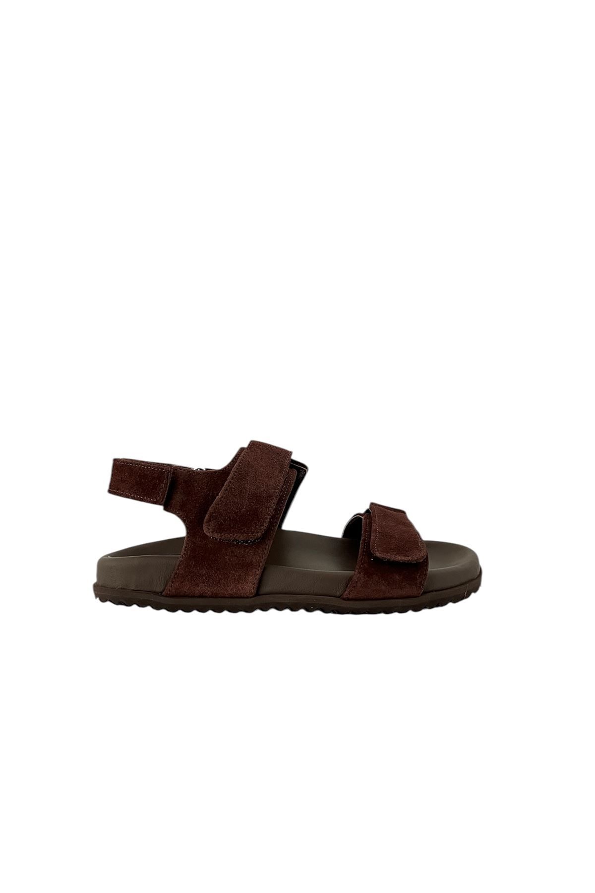Saracshoes Gerçek Deri Kahverengi Süet Kadın Sandalet Massi