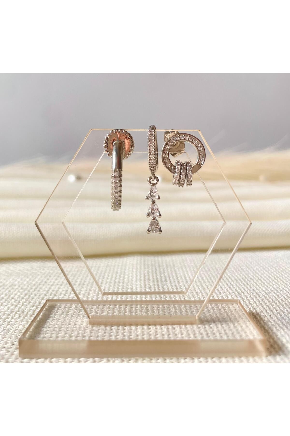 See Shine Accessory Üçlü Halka, Zirkonyum Çelik Küpe Seti