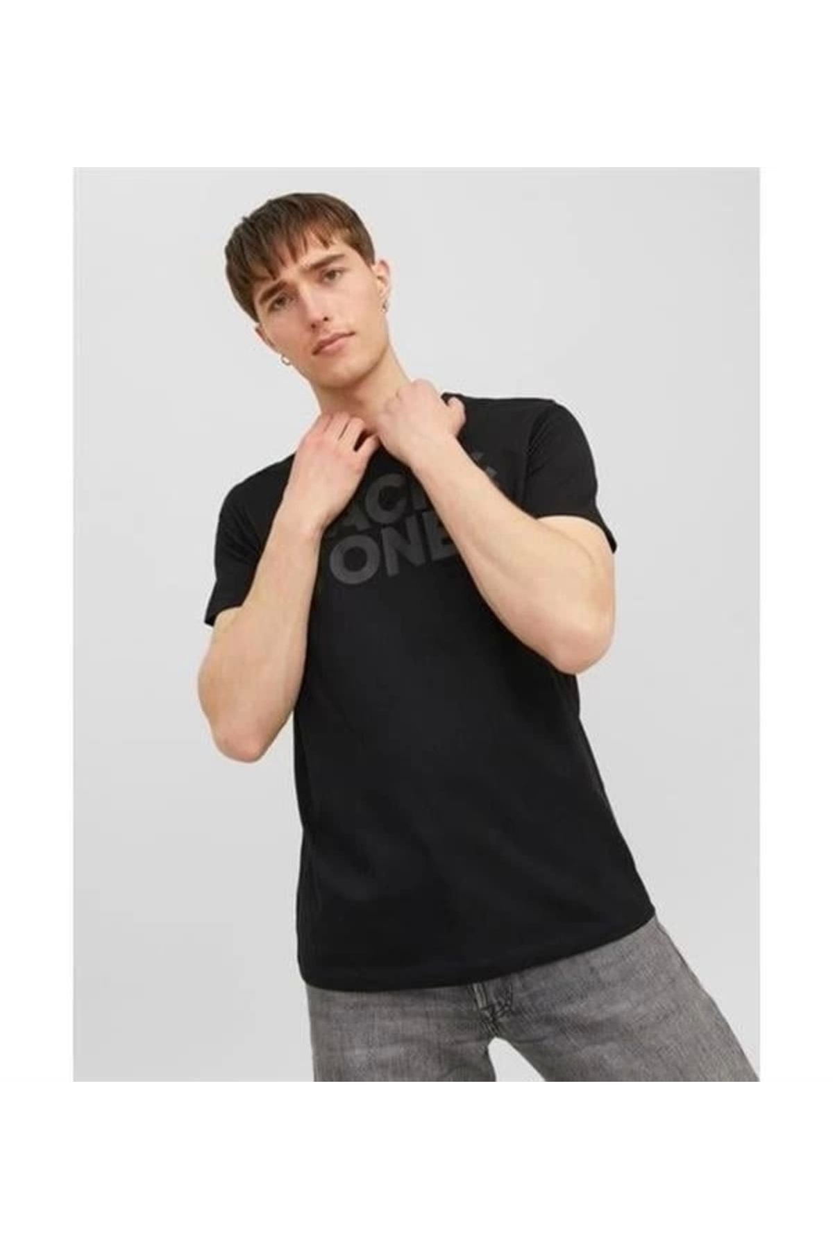 Lale Moda 12151955 Bisiklet Yaka Baskılı Erkek T-Shirt Siyah-Siyah