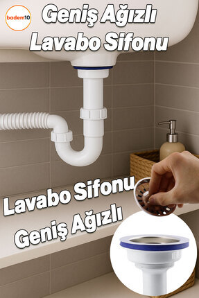 Badem10 Geniş Ağızlı Lavabo Sifonu Körüklü Koku Önleyici Sökülebilir Evye Gid...