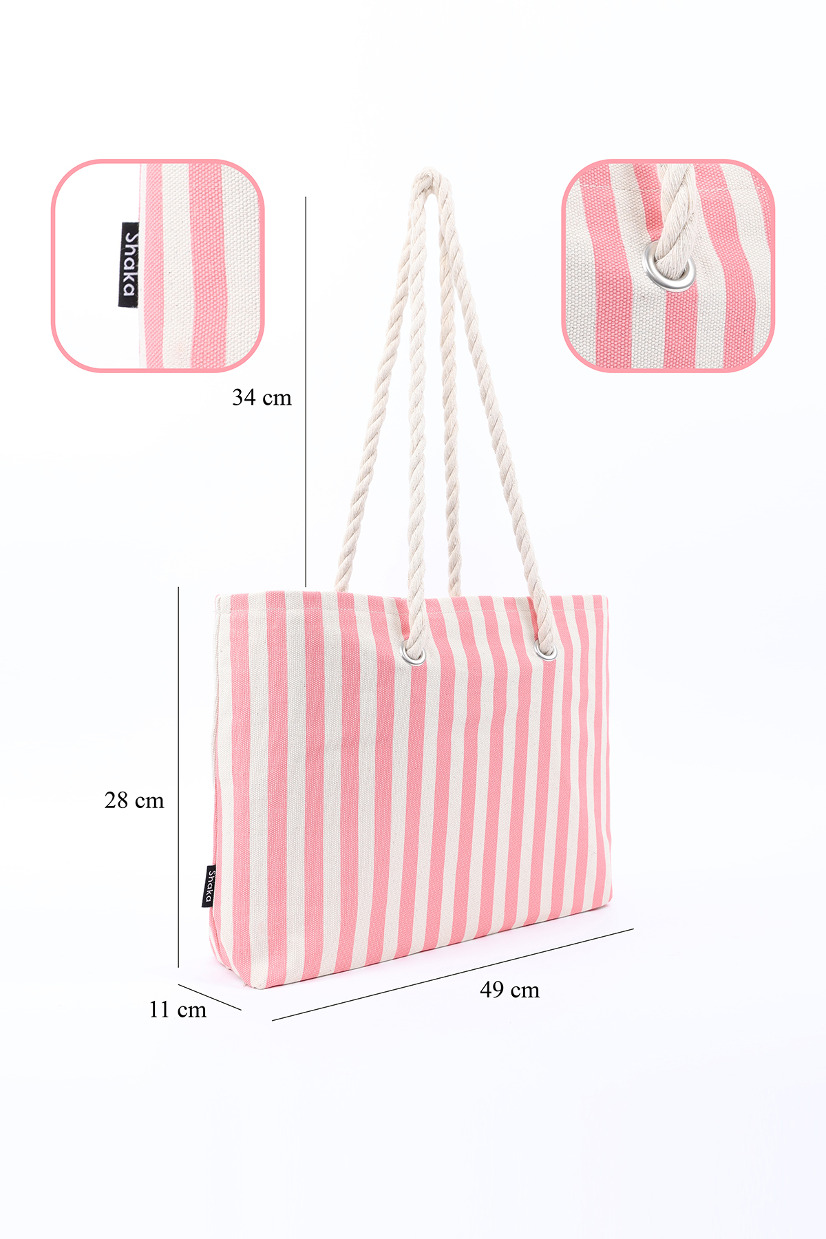 SHAKA Pembe Shk234 Kanvas Kumaş Tek Bölmeli Çizgi Desenli Seyahat, Piknik ve Plaj Çantası görsel 4