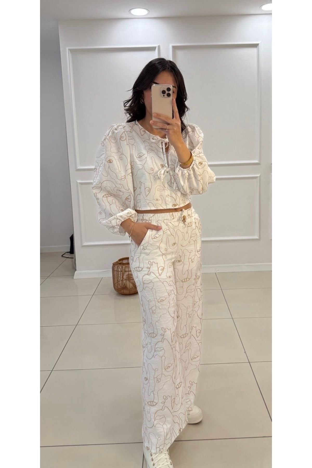 Butik Nakışlı Keten Pantolon