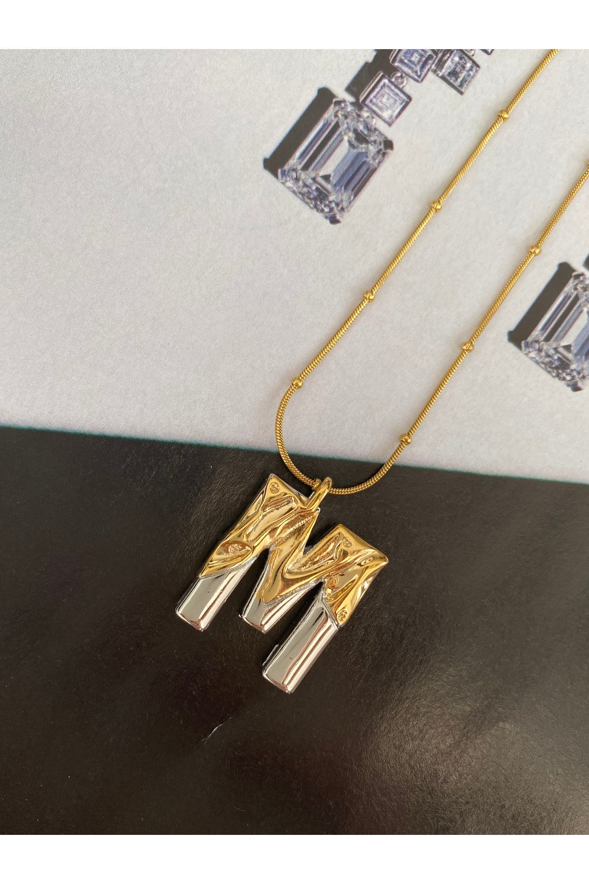 Pinery Jewels Çift Renk Harf Kararmaz Paslanmaz Çelik Kadın Kolye