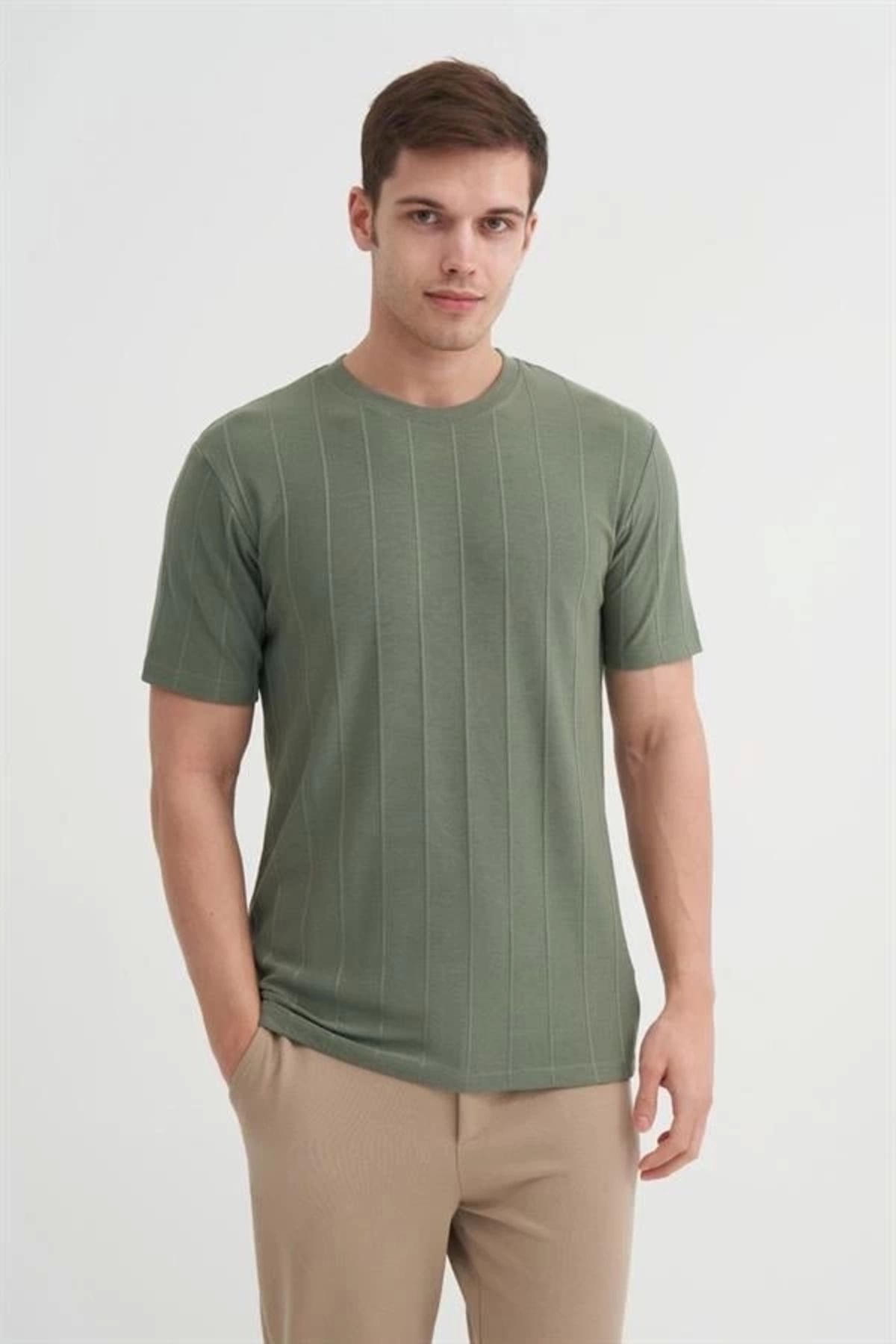 Lale Moda 4203 Viskon Kumaş Bisiklet Yaka Regular Fit Erkek T-Shirt HAKİ