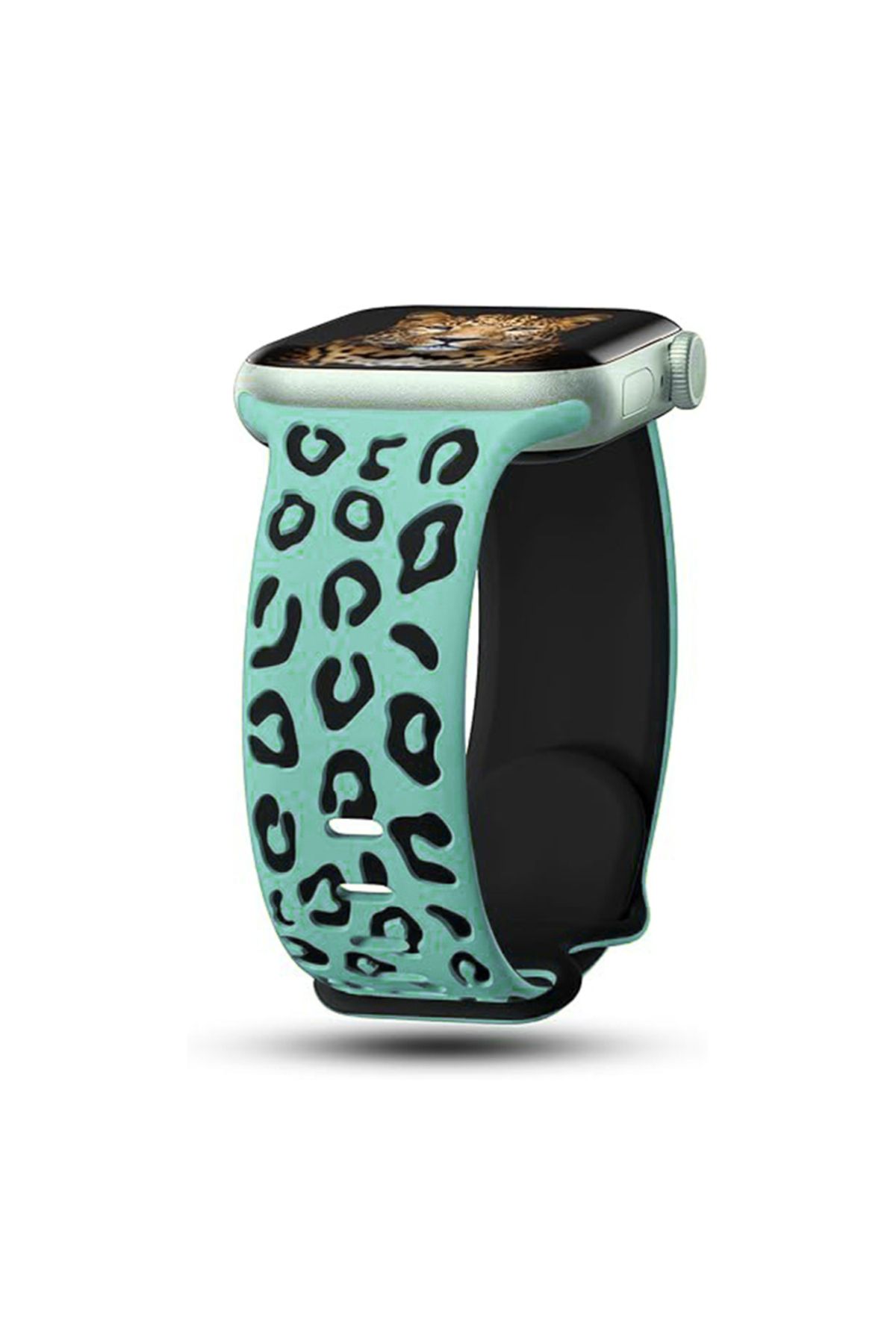 Strap U Apple Watch 2/3/4/5/6/7/8/9/se 38/40/41 mm Seri 10 42mm Uyumlu Leopar Silikon Kordon Strap Kayış
