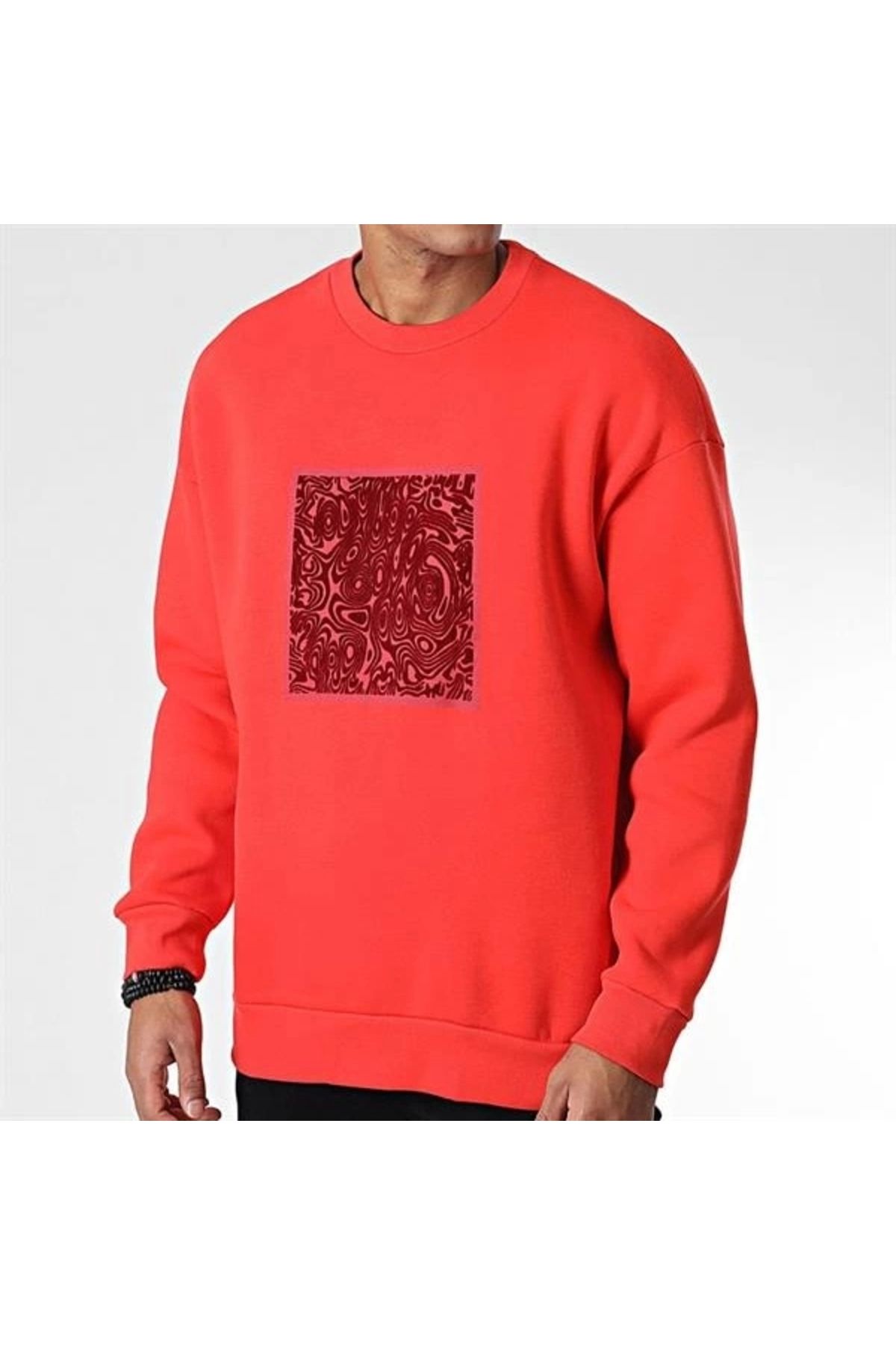 Lale Moda Kabartma Baskılı Oversıze Erkek Sweatshırt