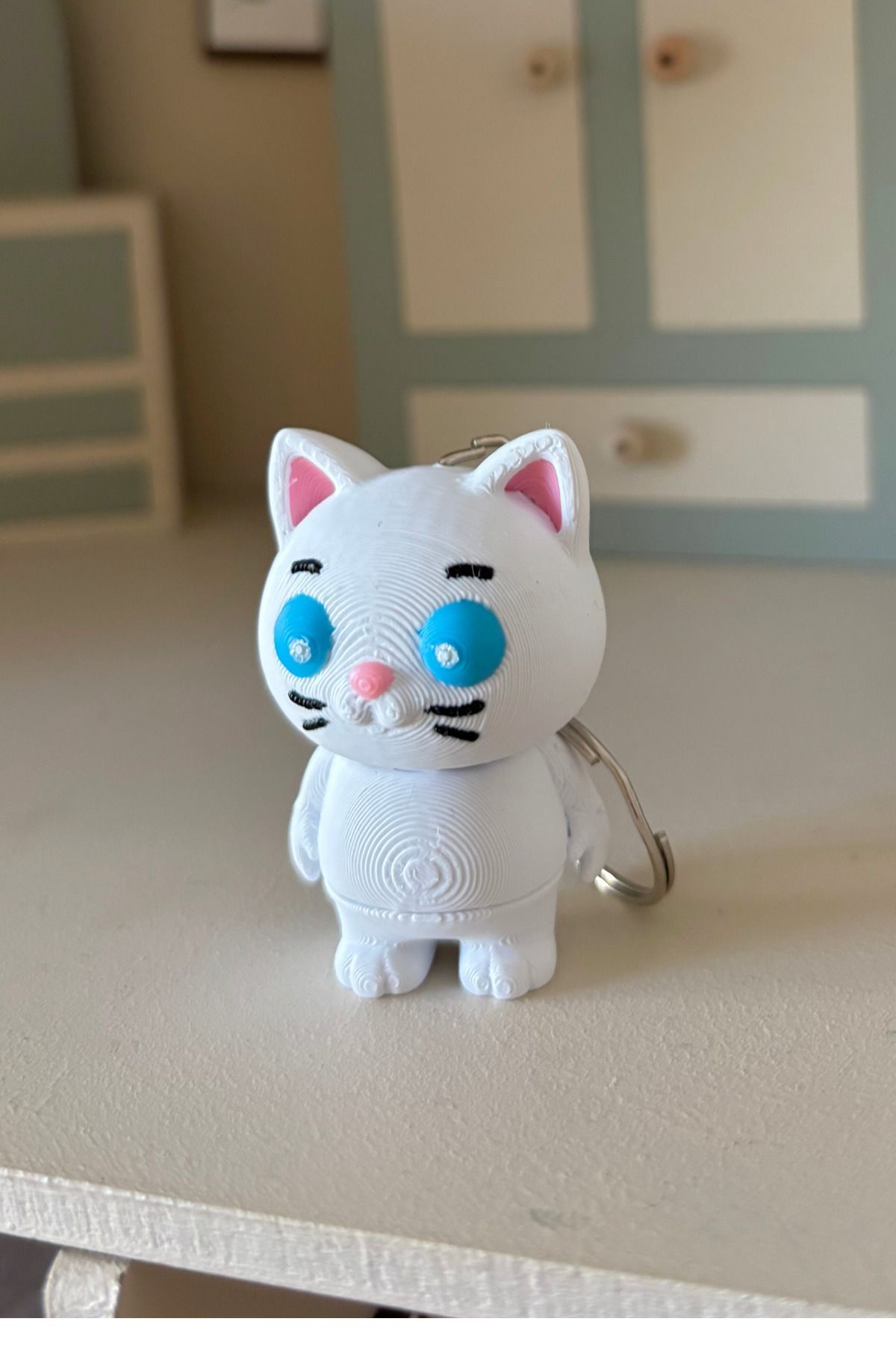 CESTOPİENO Beyaz Kedi Sevimli Hareketli Çanta Süsü / Anahtarlık