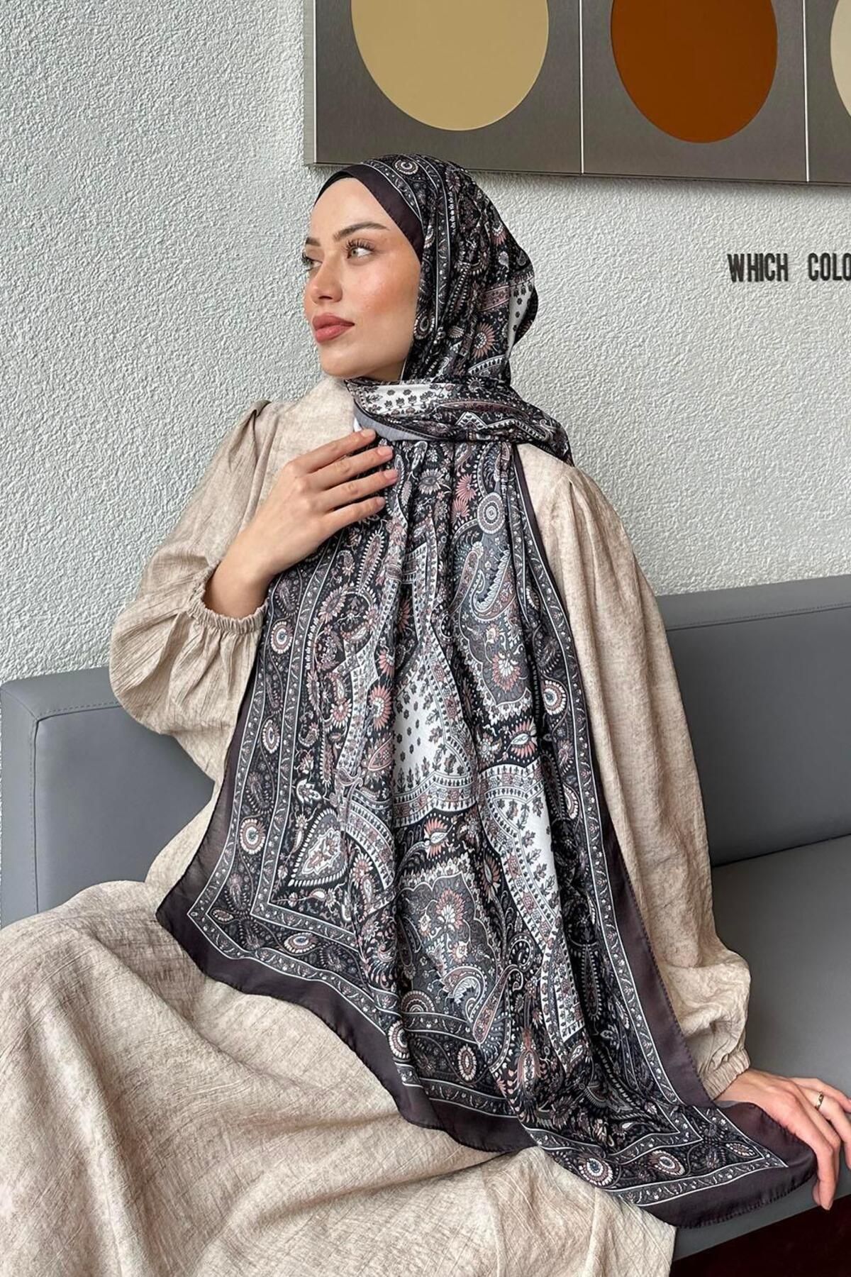 lamelif-Retro Pattern Soft Shawl Anthracite 4