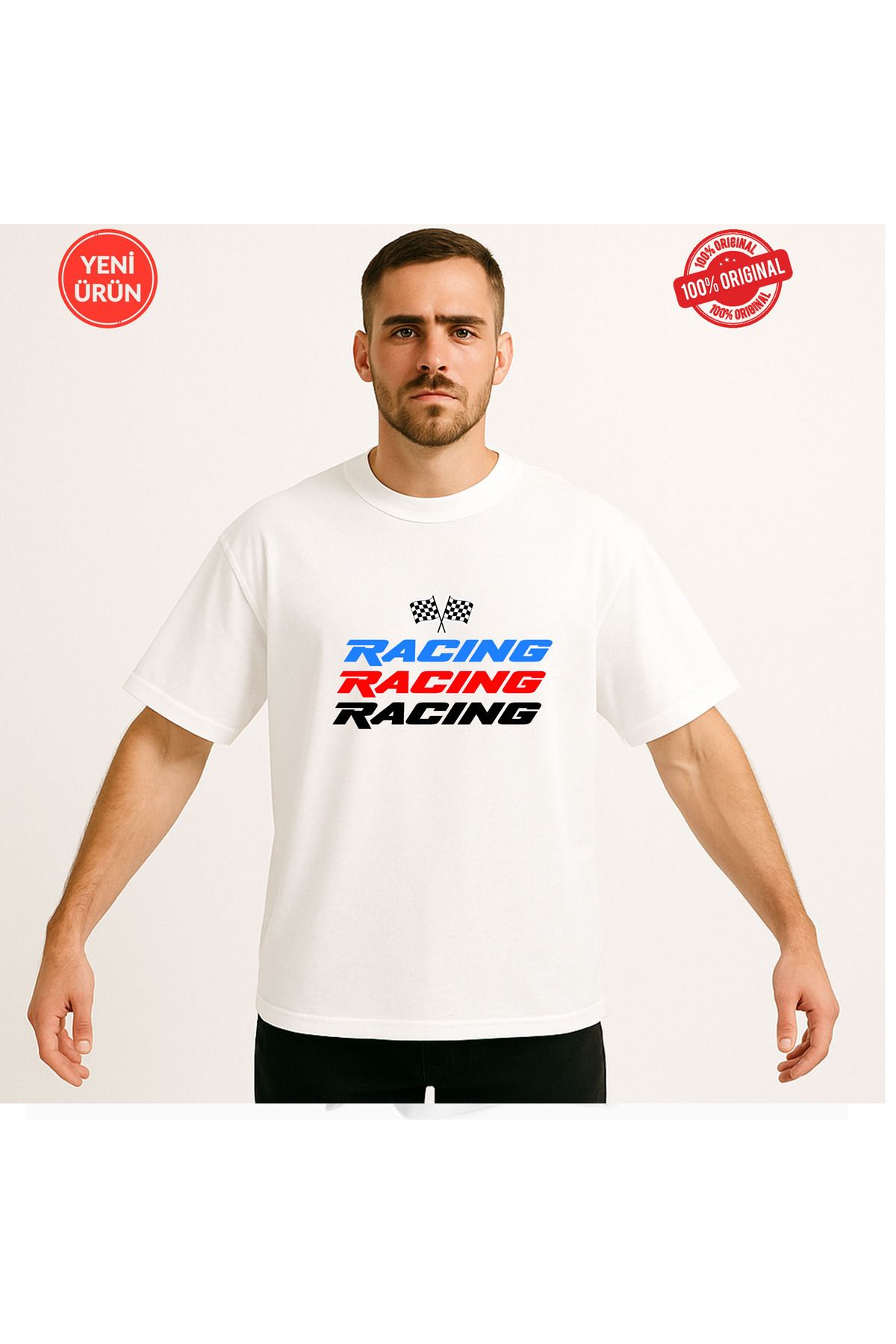 Advantage Yeni Trend Unisex RACING Motorsport Baskılı %100 Pamuklu Premium T-Shirt