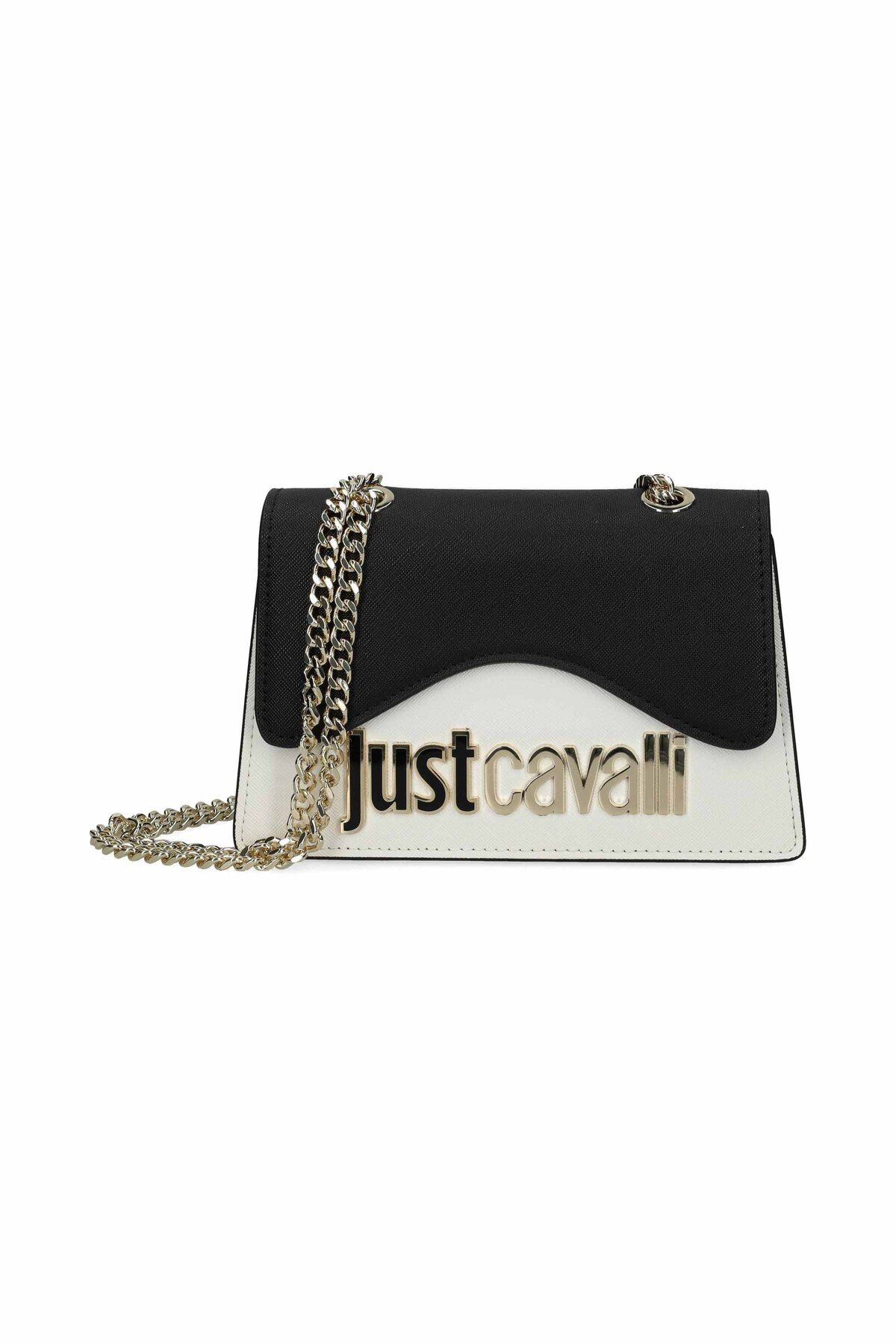 Just Cavalli Kadın Jc Yazı Logo Mini Çapraz Omuz Çanta - Beyaz/Siyah