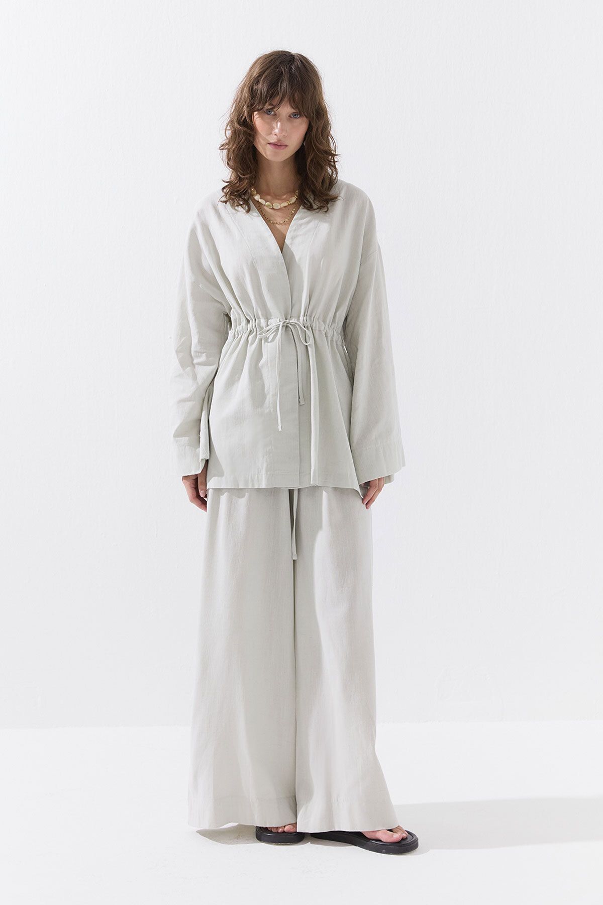 Hooopstore Önden Bağlama Detaylı Mint Yeşili Kimono Pantolon Takım