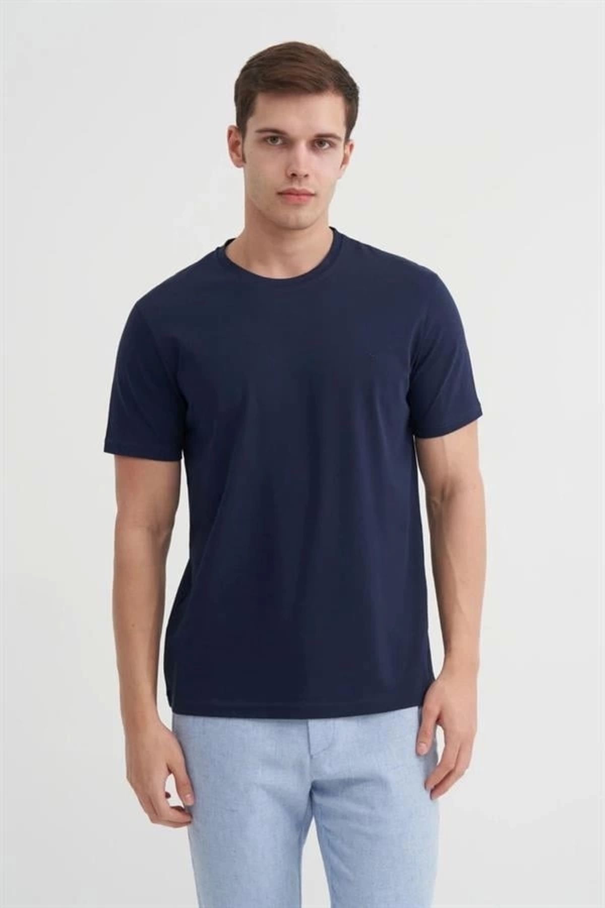 Lale Moda 4623 Bisiklet Yaka Basıc Erkek T-Shirt Lacivert