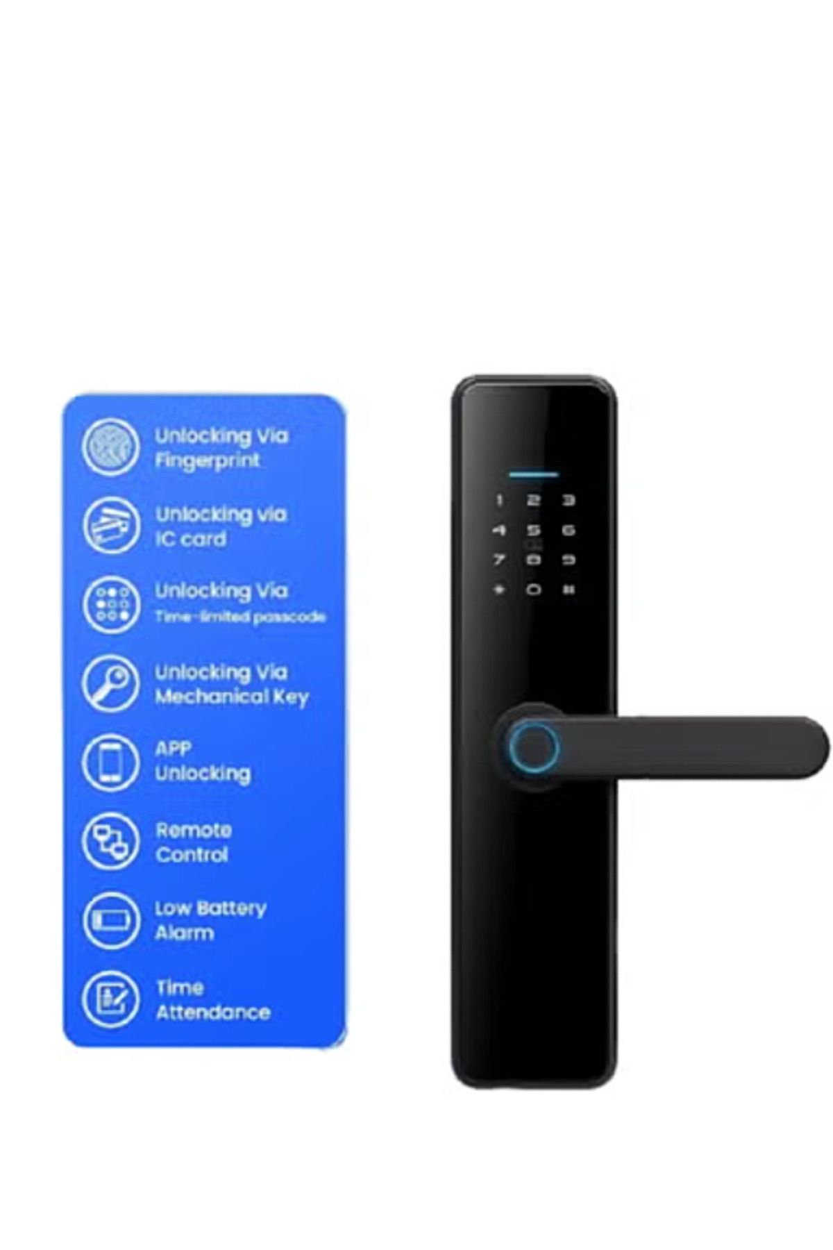DarTech-Dartek Smart Lock 5 Ways to Unlock with Fingerprint, Padlock, Key, Card, App Fits Any Door, Global Version, Home System Black 7