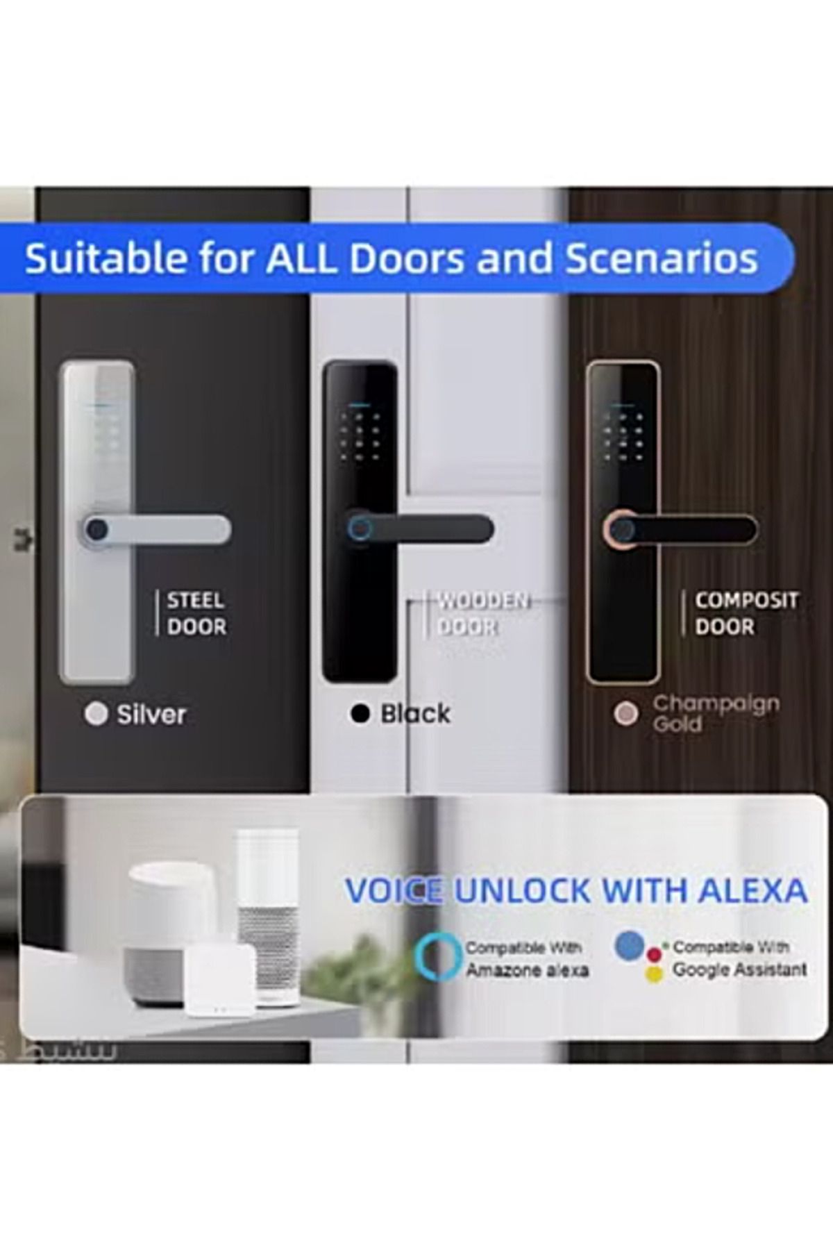 DarTech-Dartek Smart Lock 5 Ways to Unlock with Fingerprint, Padlock, Key, Card, App Fits Any Door, Global Version, Home System Black 3