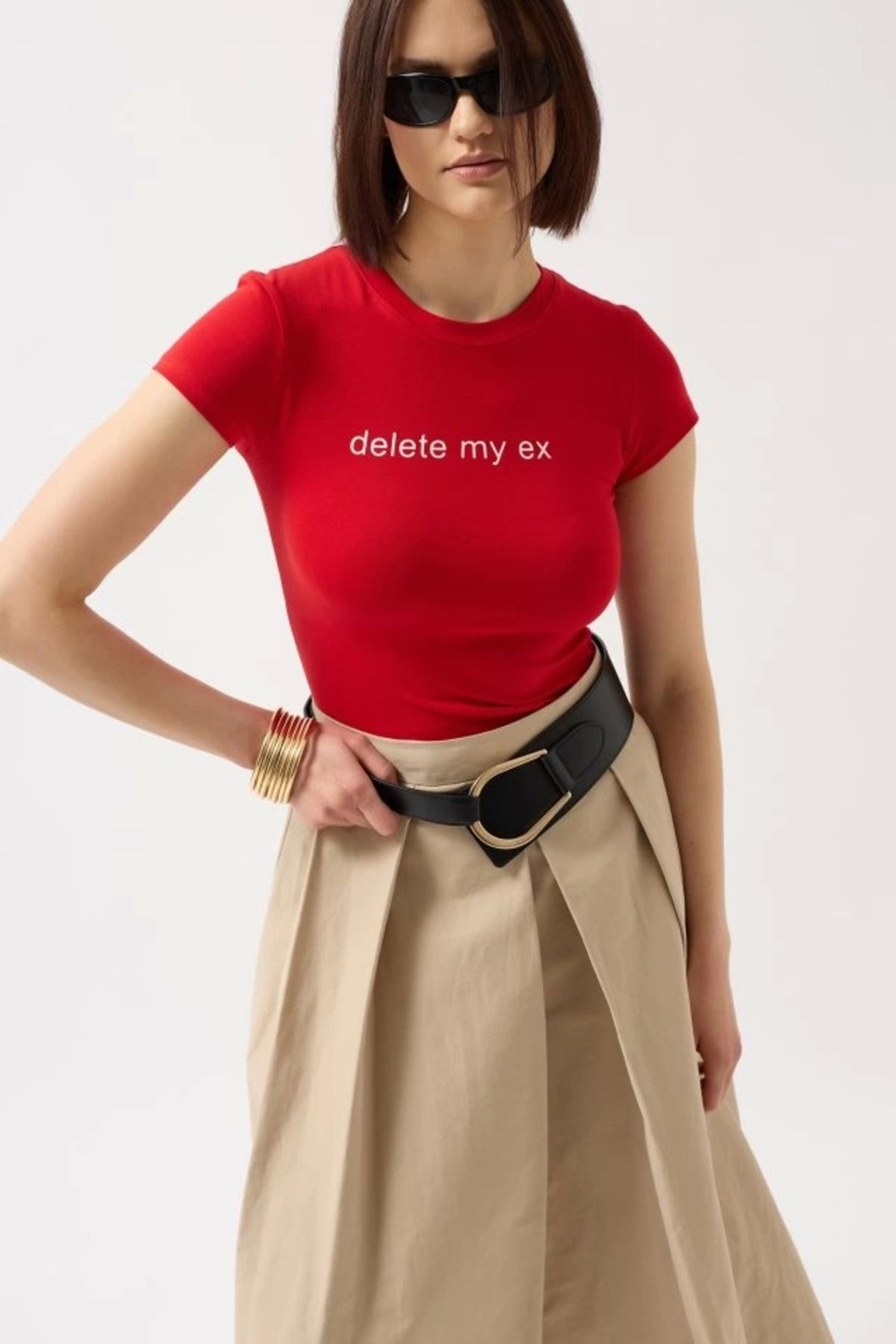 Butik Delete My Ex Baskılı Likralı Crop T-Shirt