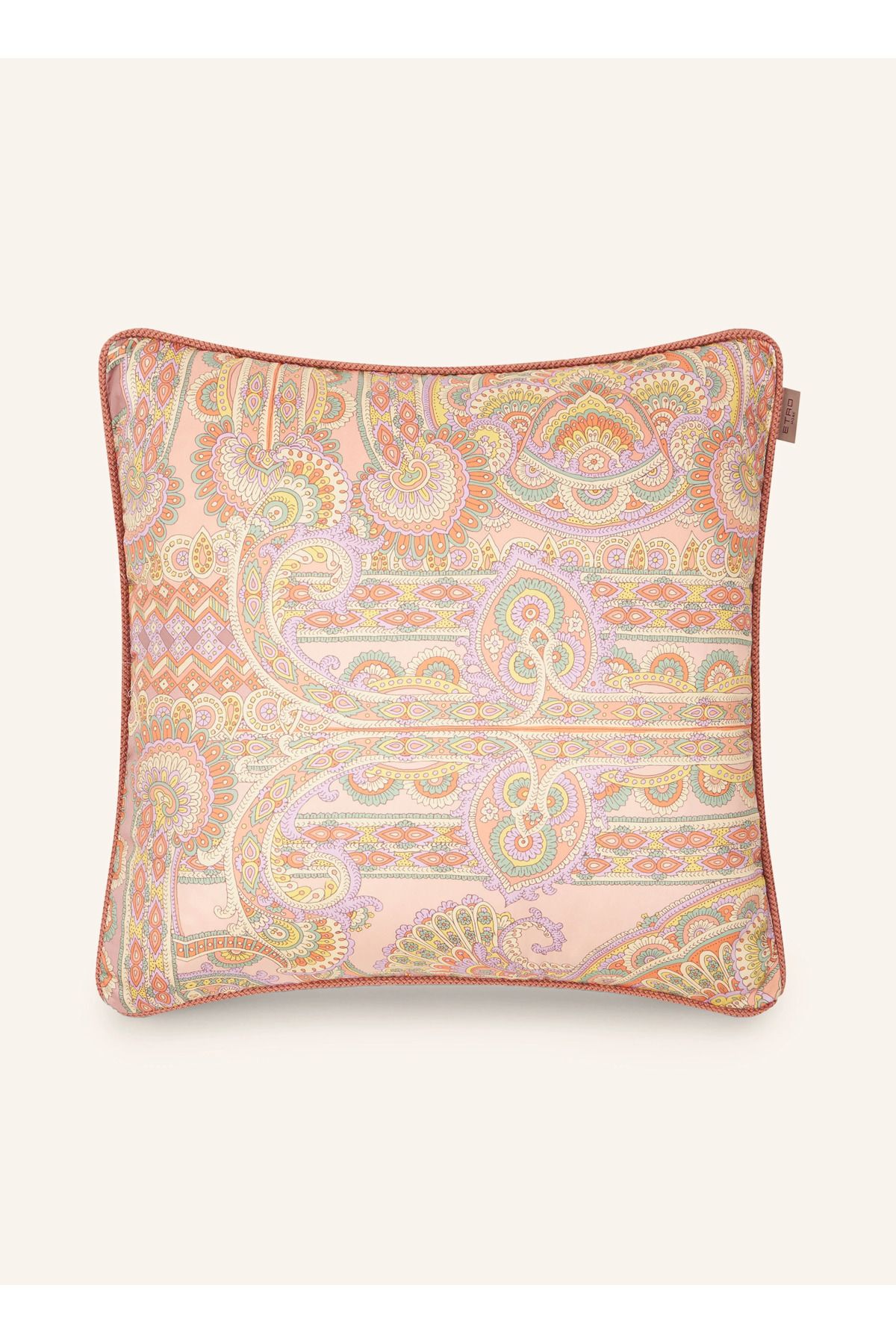 Etro Home Saten Dekoratif Yastık 45x45 cm Desenli Kılıflı ve Dolgulu İtalyan Tasarım