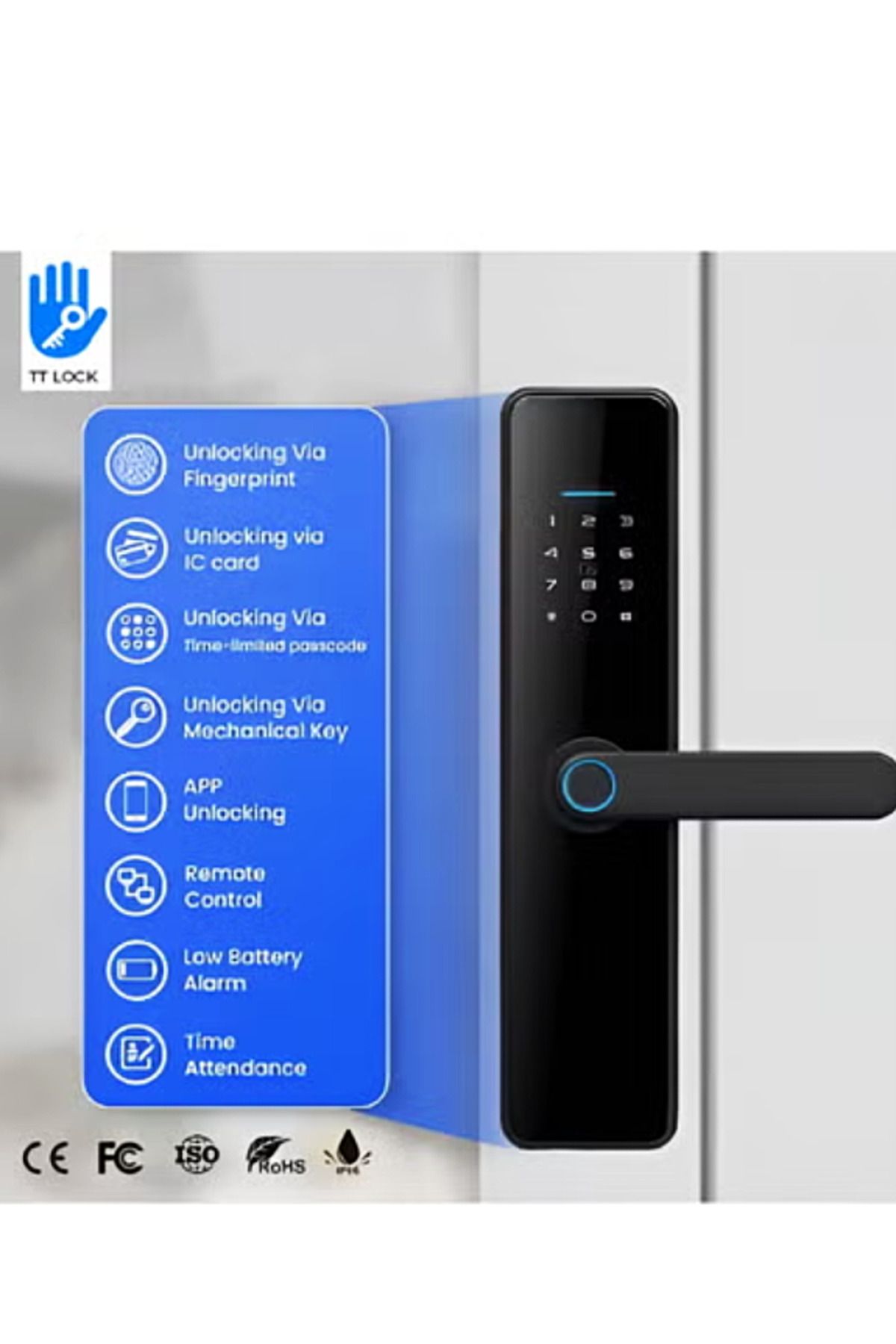 DarTech-Dartek Smart Lock 5 Ways to Unlock with Fingerprint, Padlock, Key, Card, App Fits Any Door, Global Version, Home System Black 6
