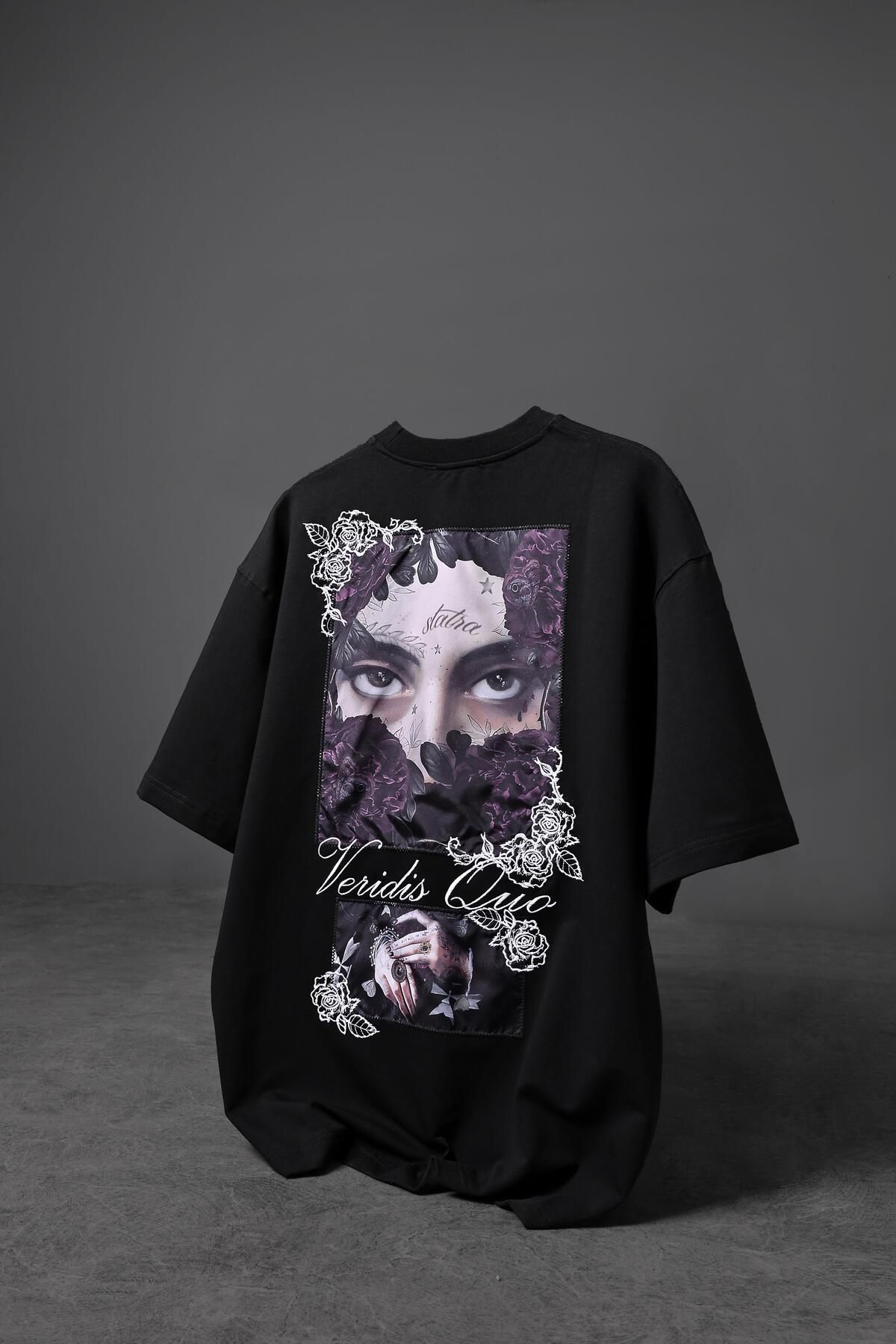 Slatra Erkek Siyah Veridis Quo Patch Nakışlı Oversize Tshirt