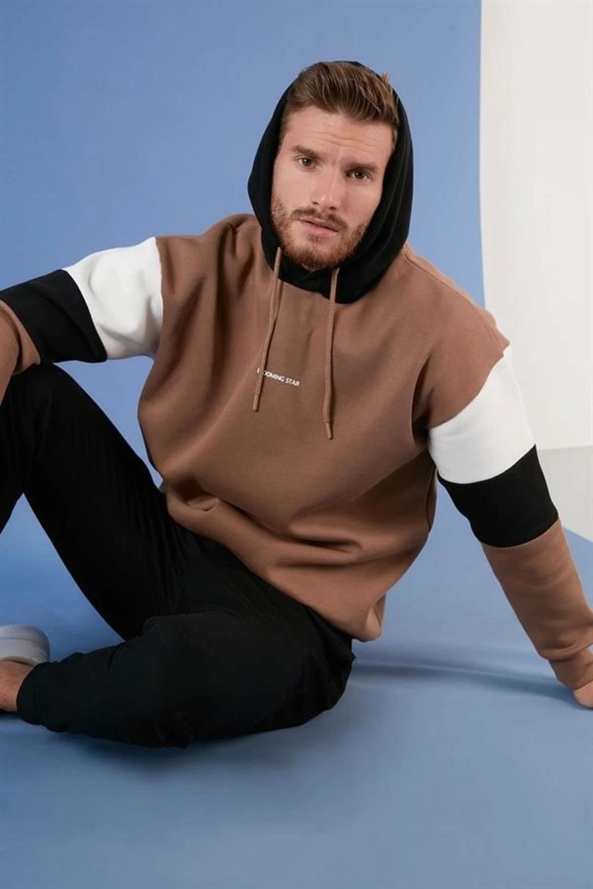 Lale Moda Parçalı Kapşonlu Sweatshirt