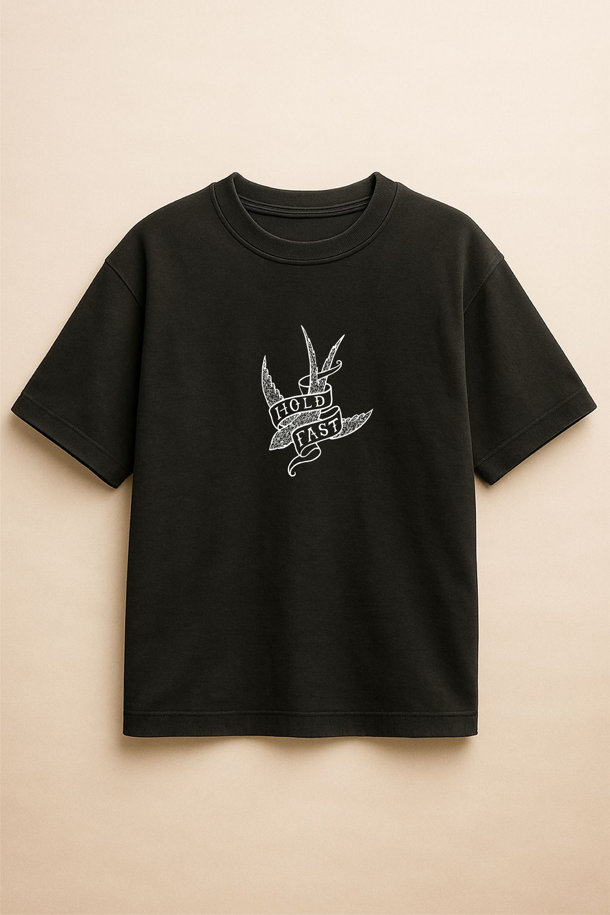 Altair Tr Siyah Renk Oversize Hold Fast Kartal ve Yılan Baskılı Unisex Tişört T-Shirt