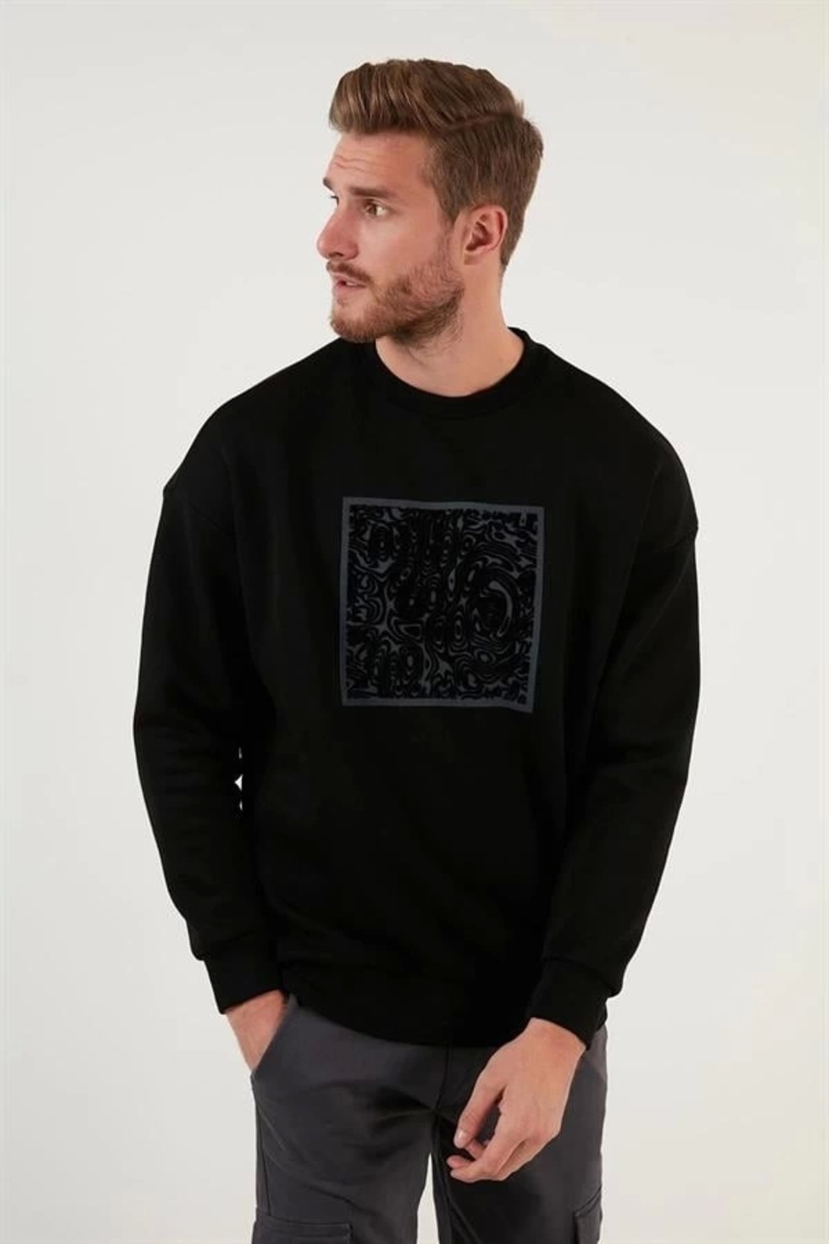 Lale Moda Kabartma Baskılı Oversıze Erkek Sweatshırt