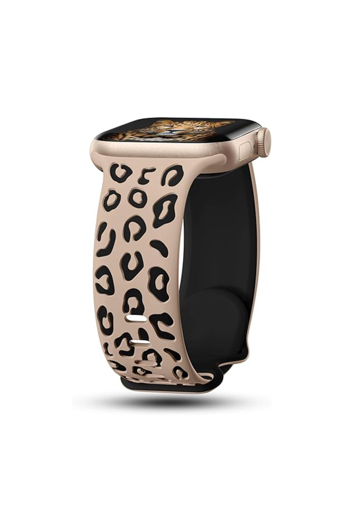 Strap U Apple Watch 2/3/4/5/6/7/8/9/se 38/40/41 mm Seri 10 42mm Uyumlu Leopar Silikon Kordon Strap Kayış