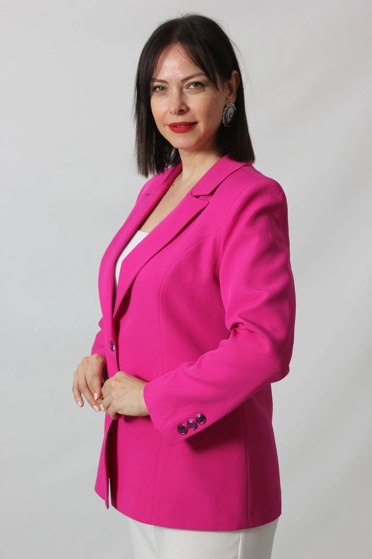 Moda Berray 1905 Fuşya Kadın Büyük Beden Blazer Ceket