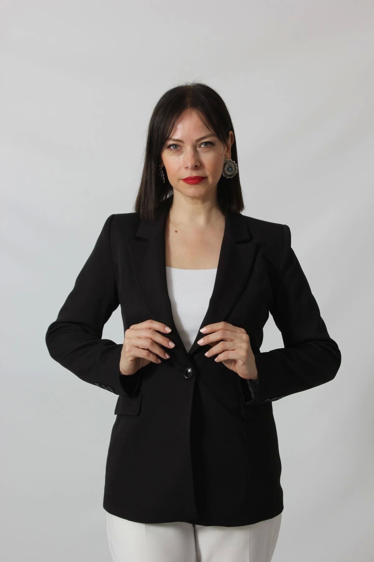 Moda Berray 1905 Siyah Kadın Büyük Beden Blazer Ceket