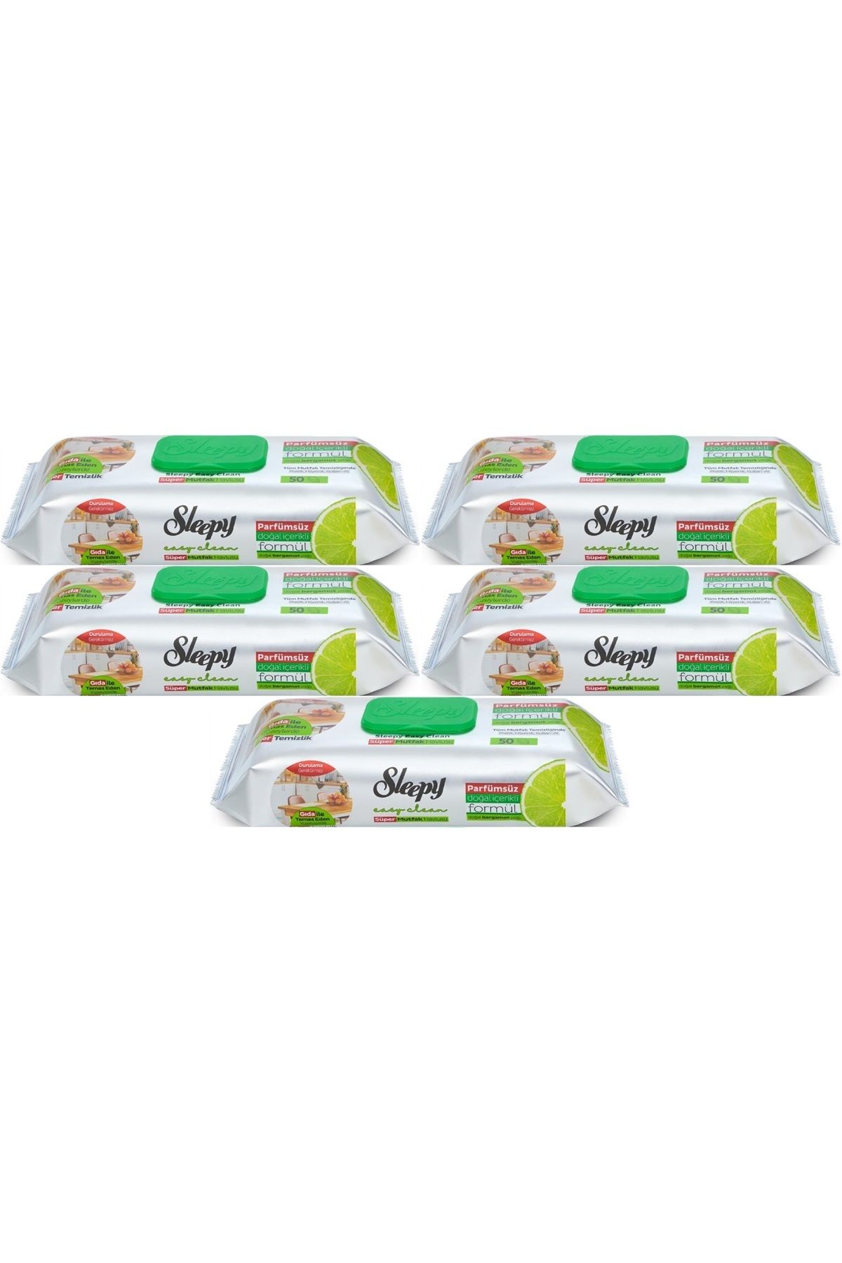 Sleepy Easy Clean Yüzey Temizlik Mutfak Havlusu -Mendili 50 Yaprak Bergomot Yağlı (5Li Set) 250Yprk