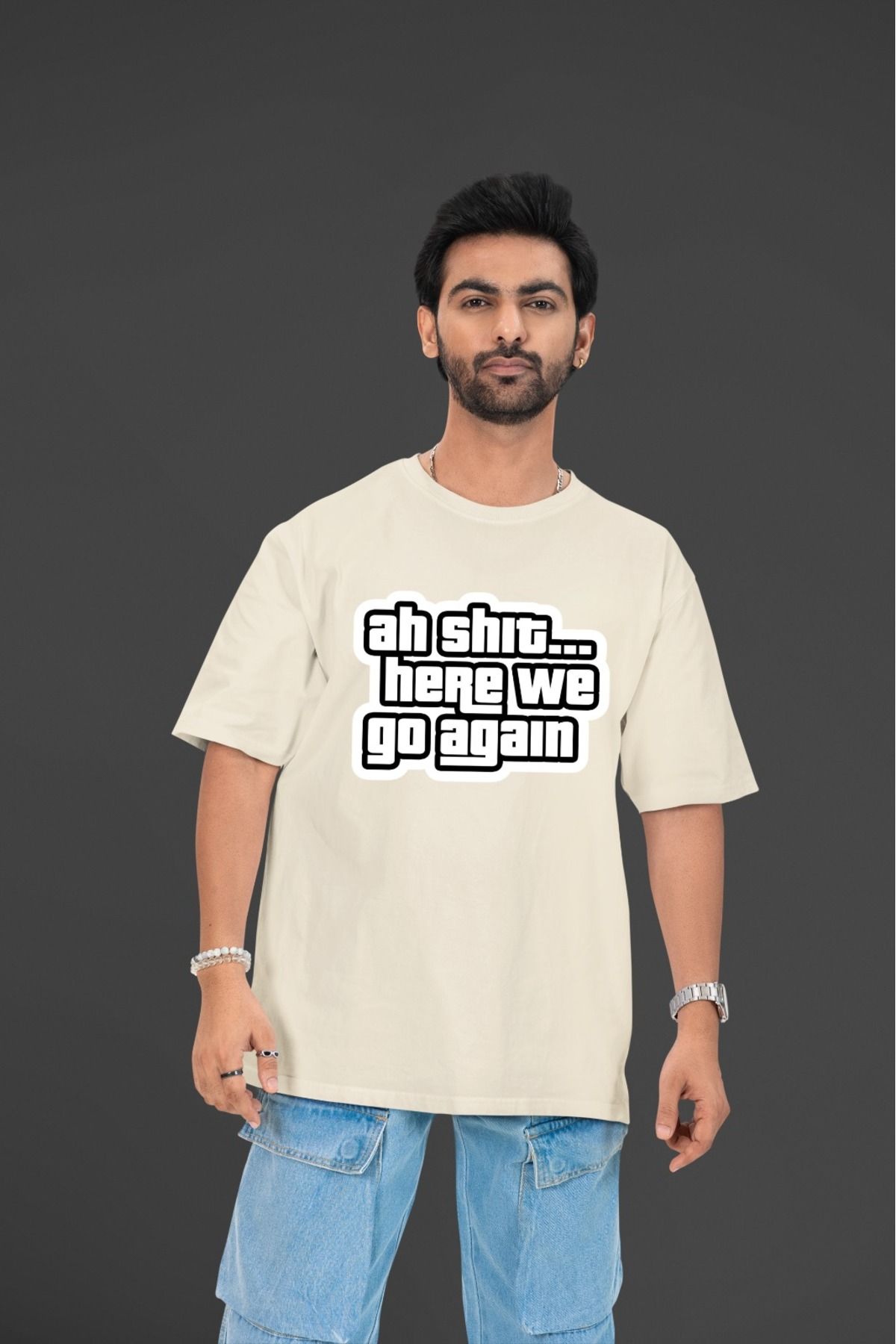 Butik ERKEK/KADIN -AH SHIT- TRANSFER BASKILI YUVARLAK YAKA KISA KOL TİŞÖRT