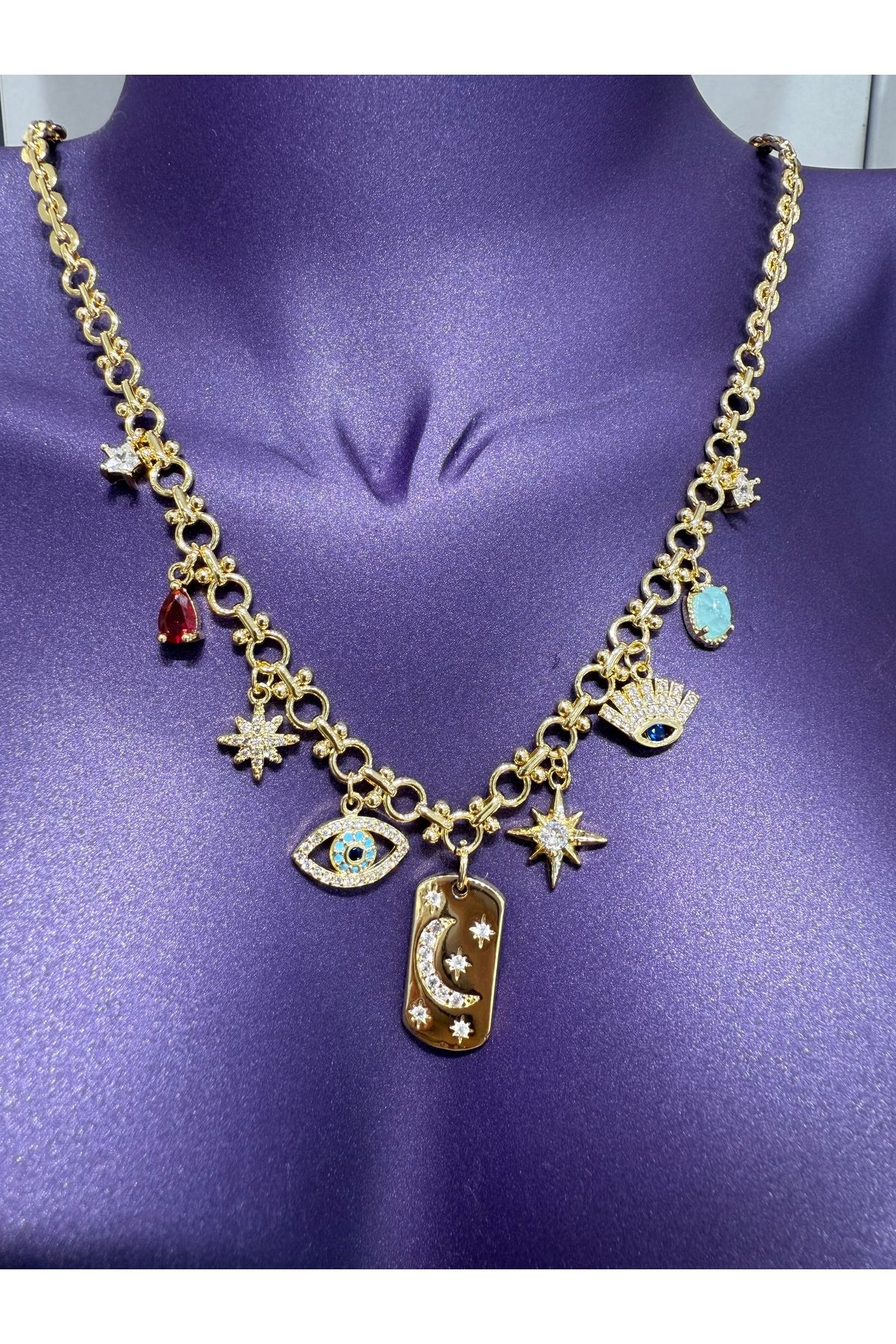 My violet accesorize VİP ÇELİK RENKLİ CHARMLI AYYILDIZ DETAYLI KOLYE