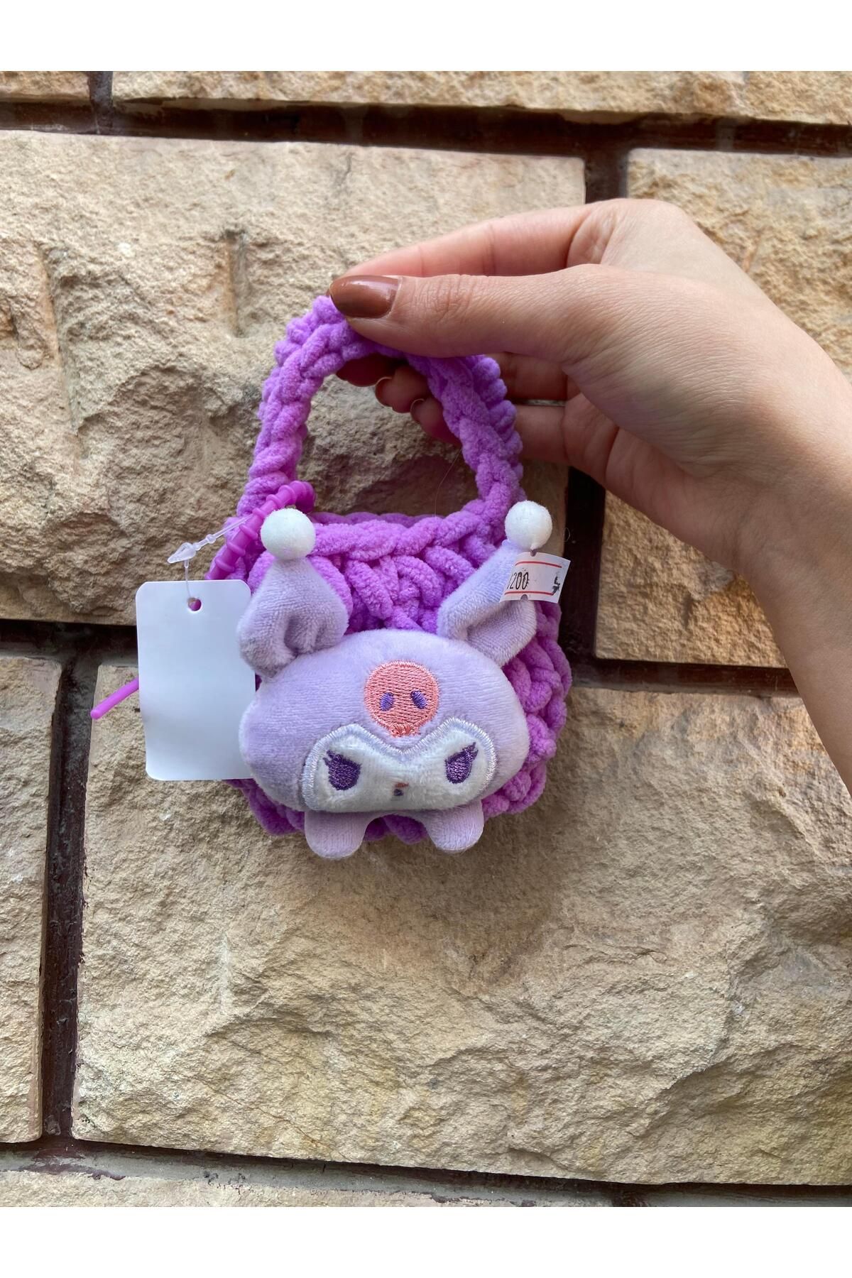 Piraye Gift Sanrio Kuromi Tasarımlı Örgü Cüzdan Peluş Anahtarlık