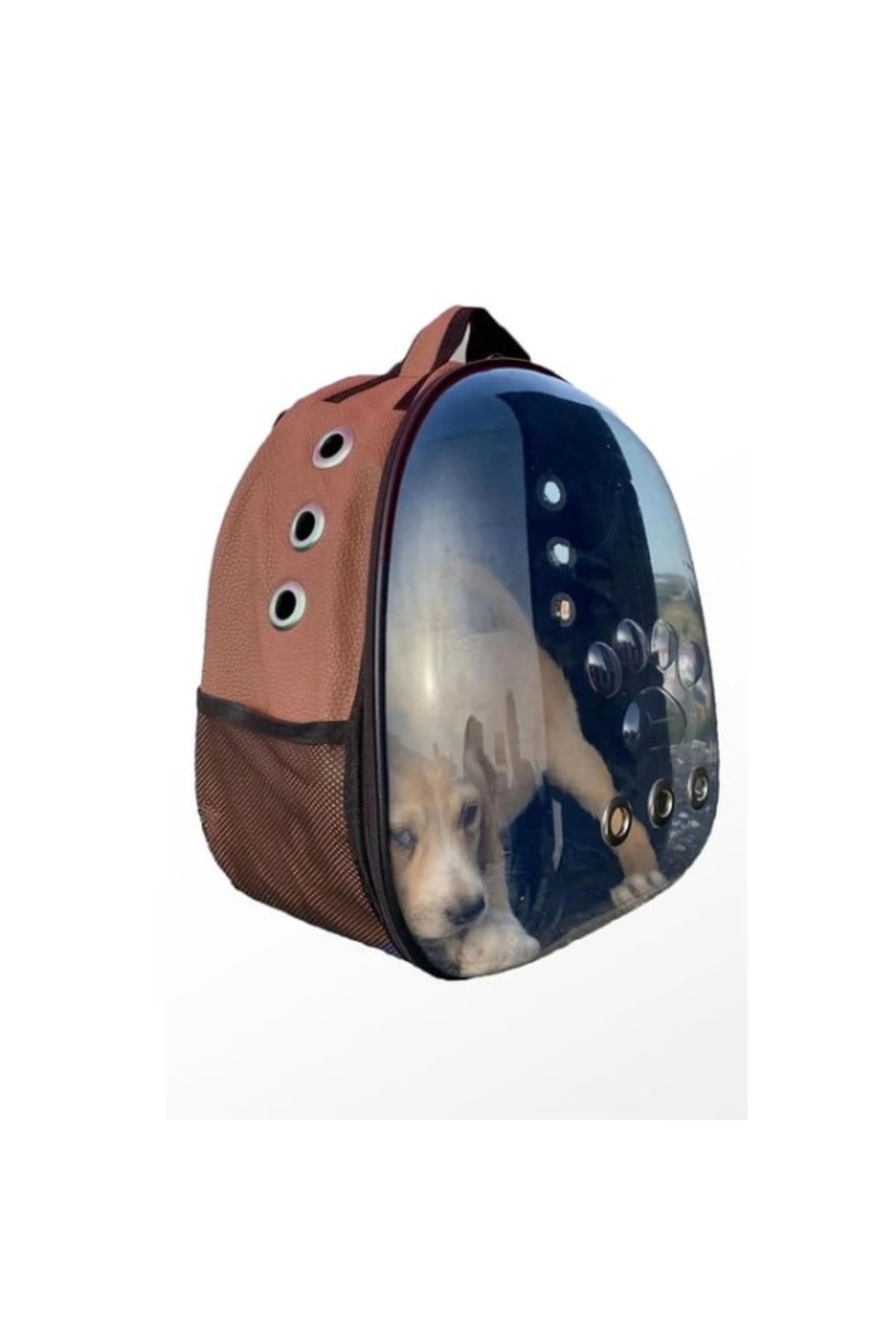TTT Deri Astronot Kedi Ve Köpek Taşıma Çantası Kahverengi