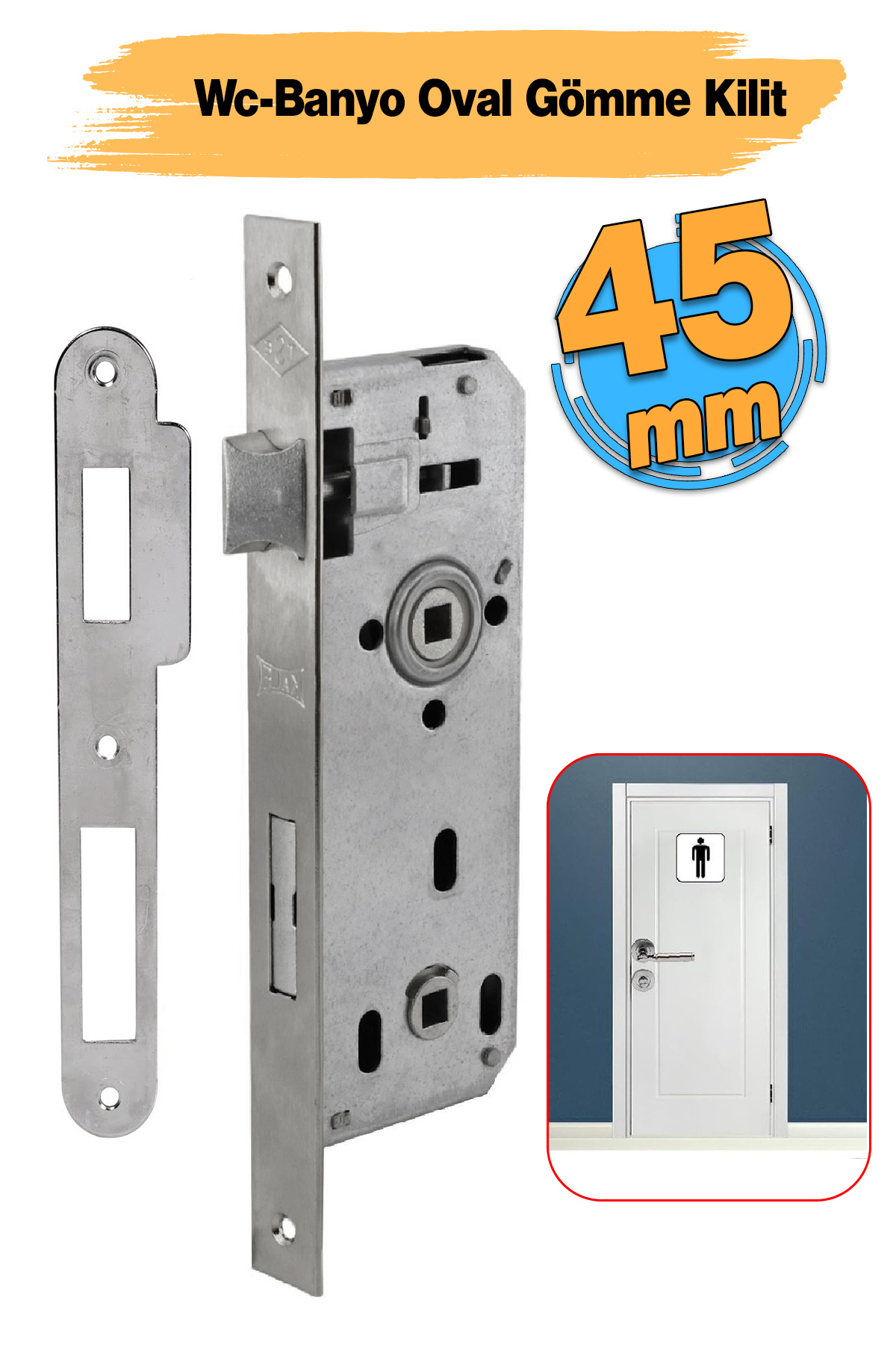Badem10 WC Tuvalet Banyo Kapısı Kilidi 45 mm PVC Kapı Ahşap Kapı Gömme Gövde Kilit Silindirsiz Barelsiz