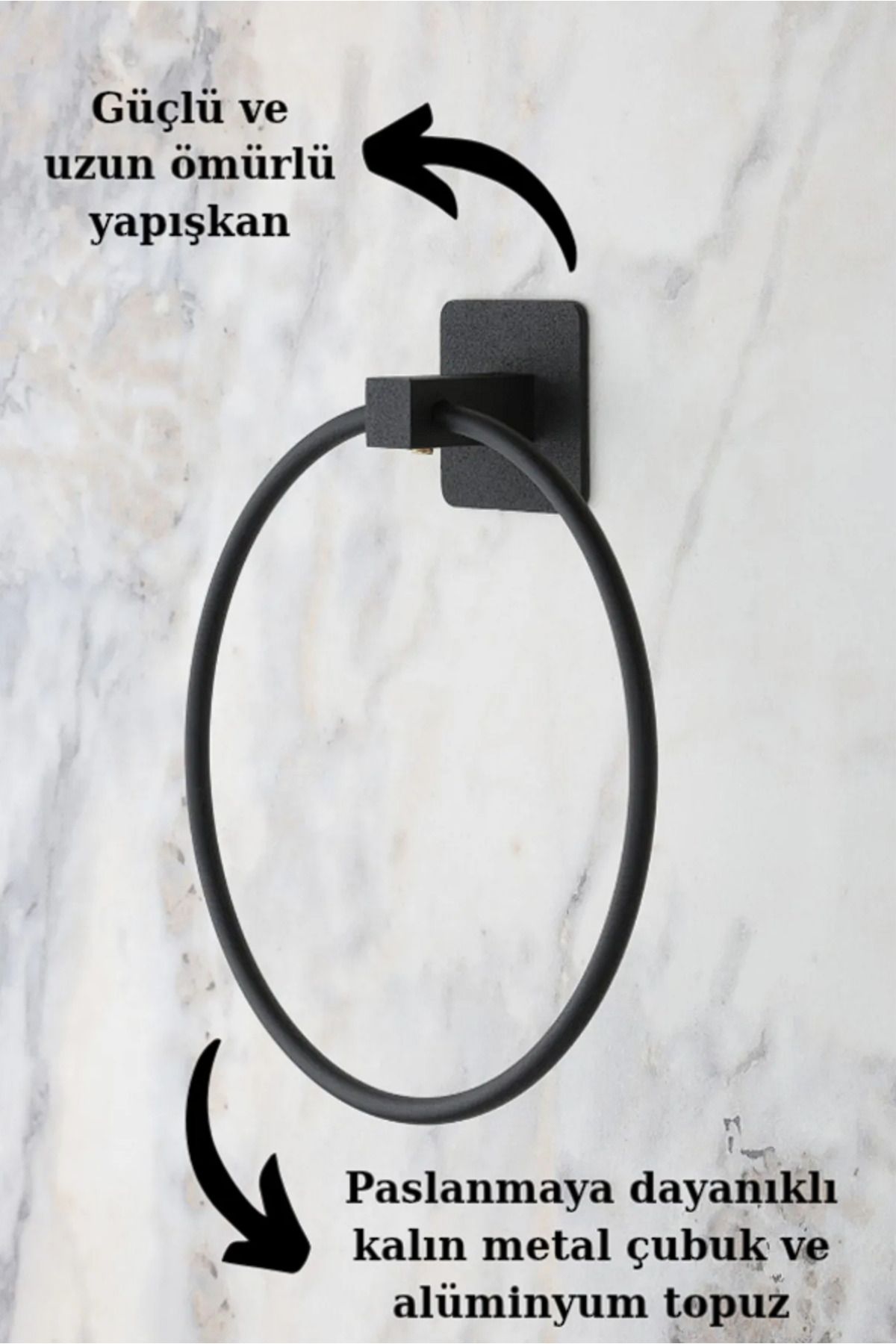 Magic Objects Yapışkanlı Siyah Havluluk Askısı Düzenleyici | Yuvarlak Banyo Havlu Askılığı Organizer