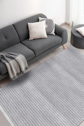dekozer Lidya Gri Pamuk Dokuma Yumuşak Halı | Kaymaz Tabanlı, Kolay Temizlene...