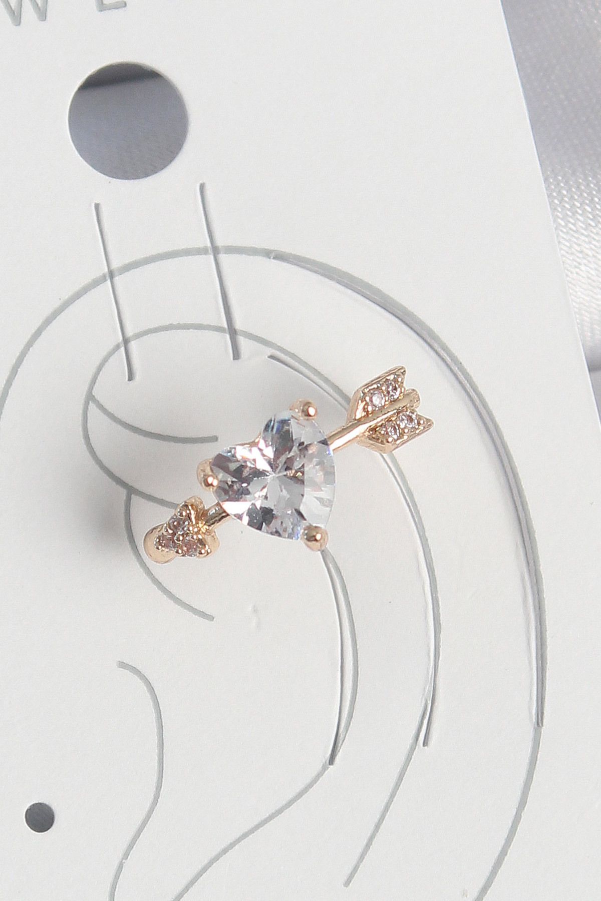 lumossia Pirinç Gold Renk Zirkon Taşlı Kalp Ok Model Kadın Kıkırdak Küpe
