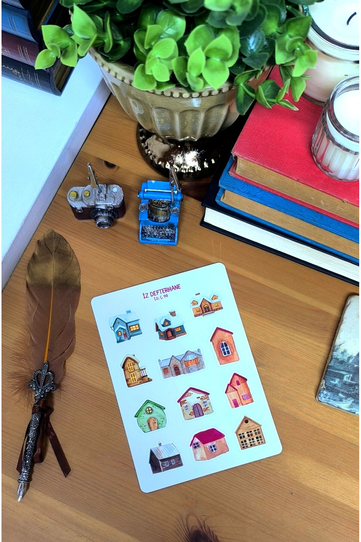 İZ DEFTERHANE Renkli Evler Çıkartma Sticker (Defter ajanda ve planlayıcılar için uygun)