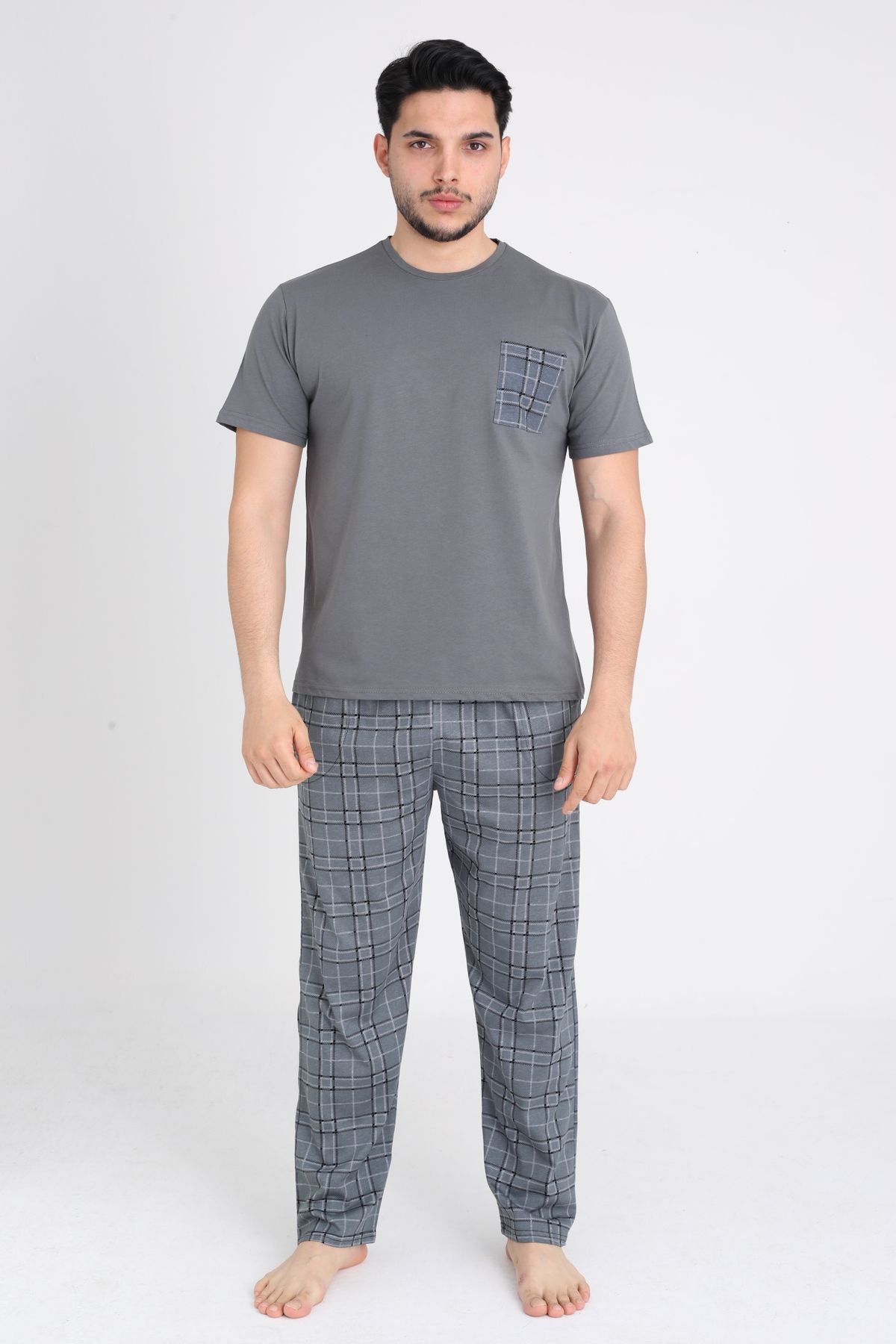 TURAY Leeds Wist %100 Pamuk Erkek Kısakol Ekose Pijama Takımı