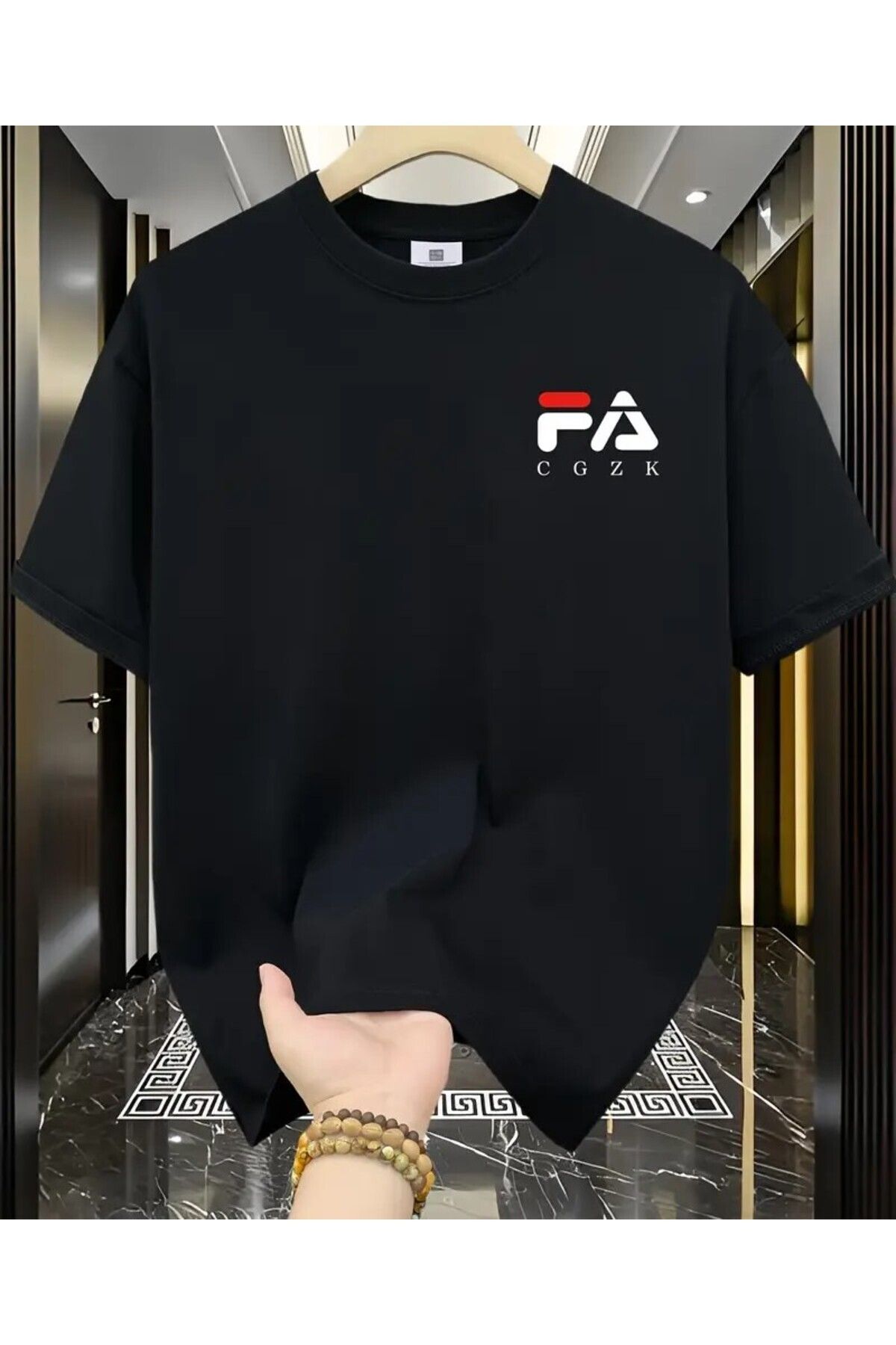 İnazuma Outdoors Unisex Oversize Baskılı Pamuklu Bisiklet Yaka Kısa Kollu SİYAH T-shirt FA