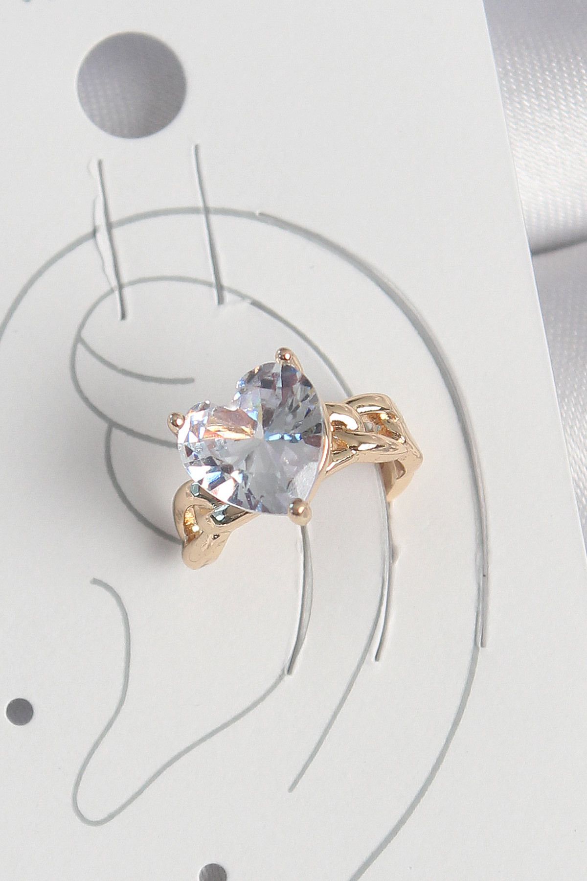 lumossia Pirinç Gold Renk Zirkon Taşlı Kalp Model Kadın Kıkırdak Küpe