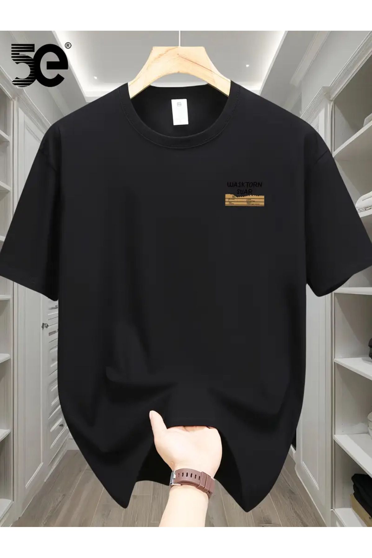 İnazuma Outdoors Unisex Oversize Baskılı Pamuklu Bisiklet Yaka Kısa Kollu SİYAH T-shirt WASKTORN SUAR