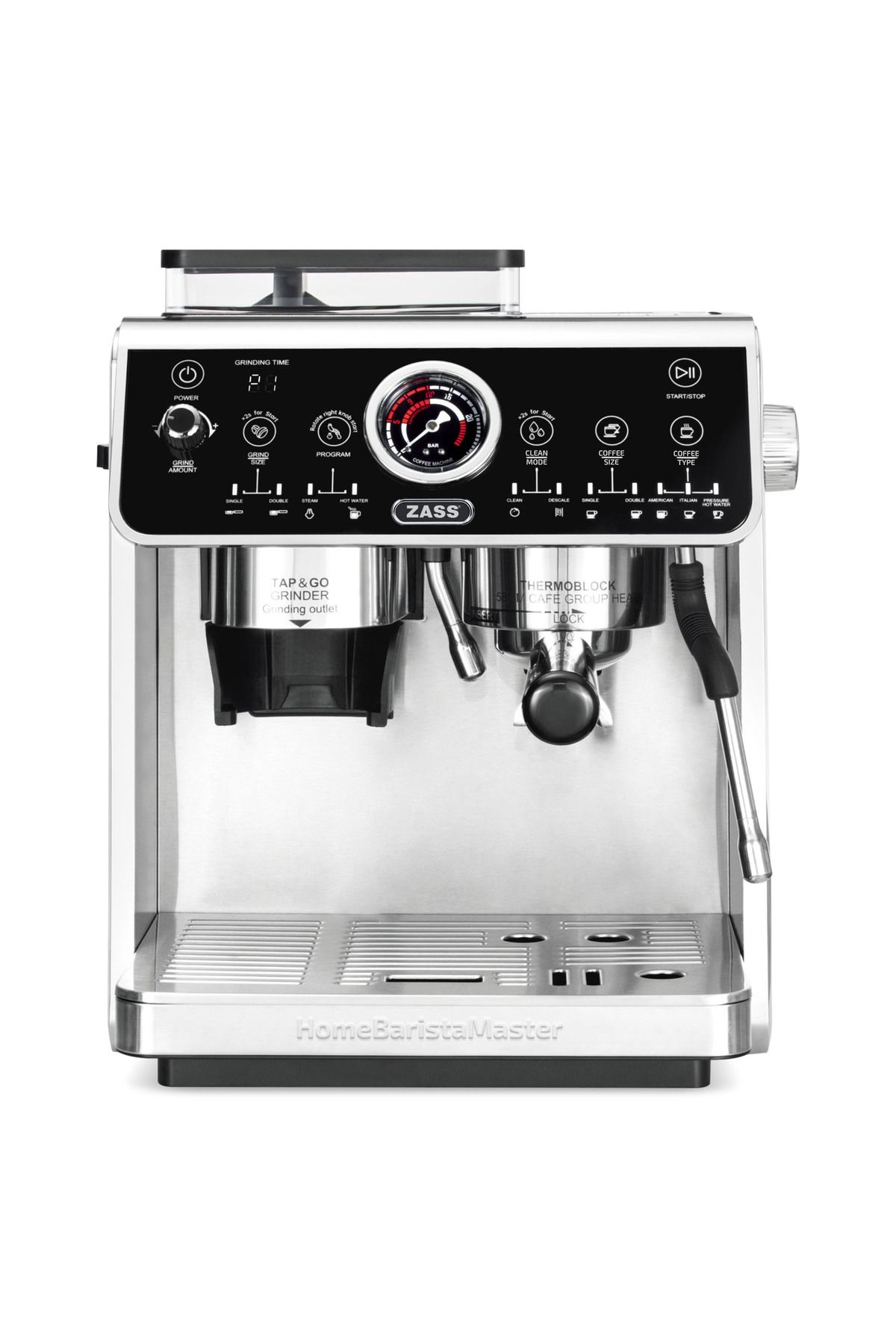 Zass-Semi-professional espresso coffee machine ZASS Pro Line ZEM 11, 2800W Touch LED display 20 bar 2.7 L 1